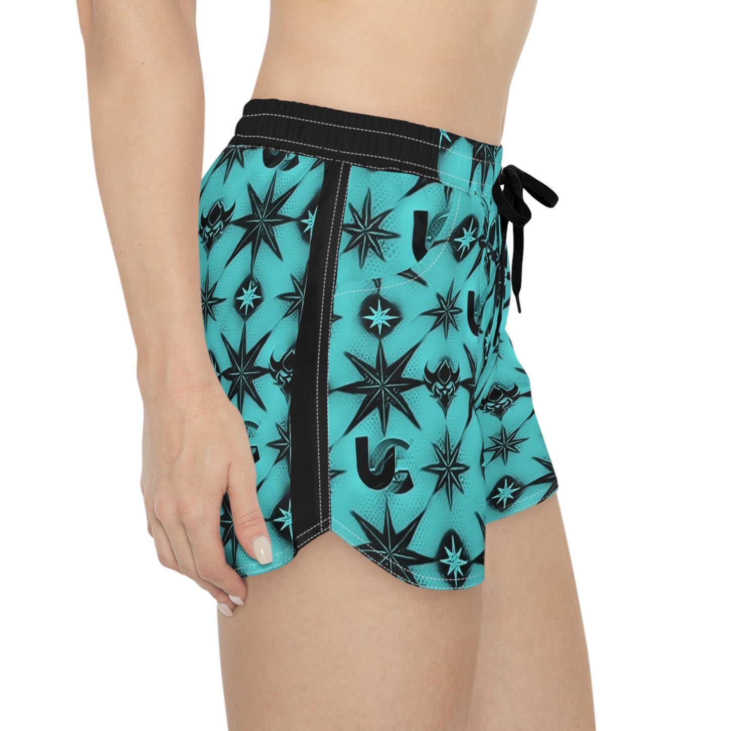 Turquoise Ungodly Apparel Logo Starburst Pattern Women's Casual Shorts — AOP Athletic Beachwear