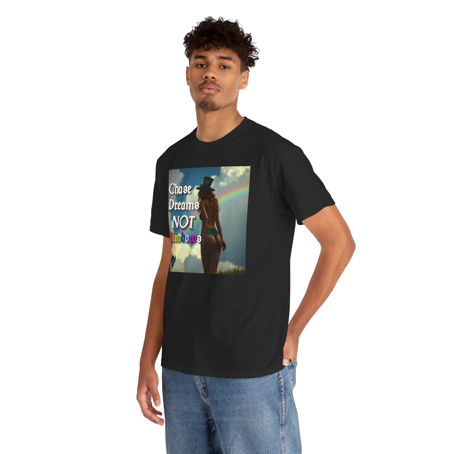 "Chase Dreams NOT Rainbows" Unisex Heavy Cotton Tee - Inspirational Graphic T-Shirt for Dreamers & Free Spirits
