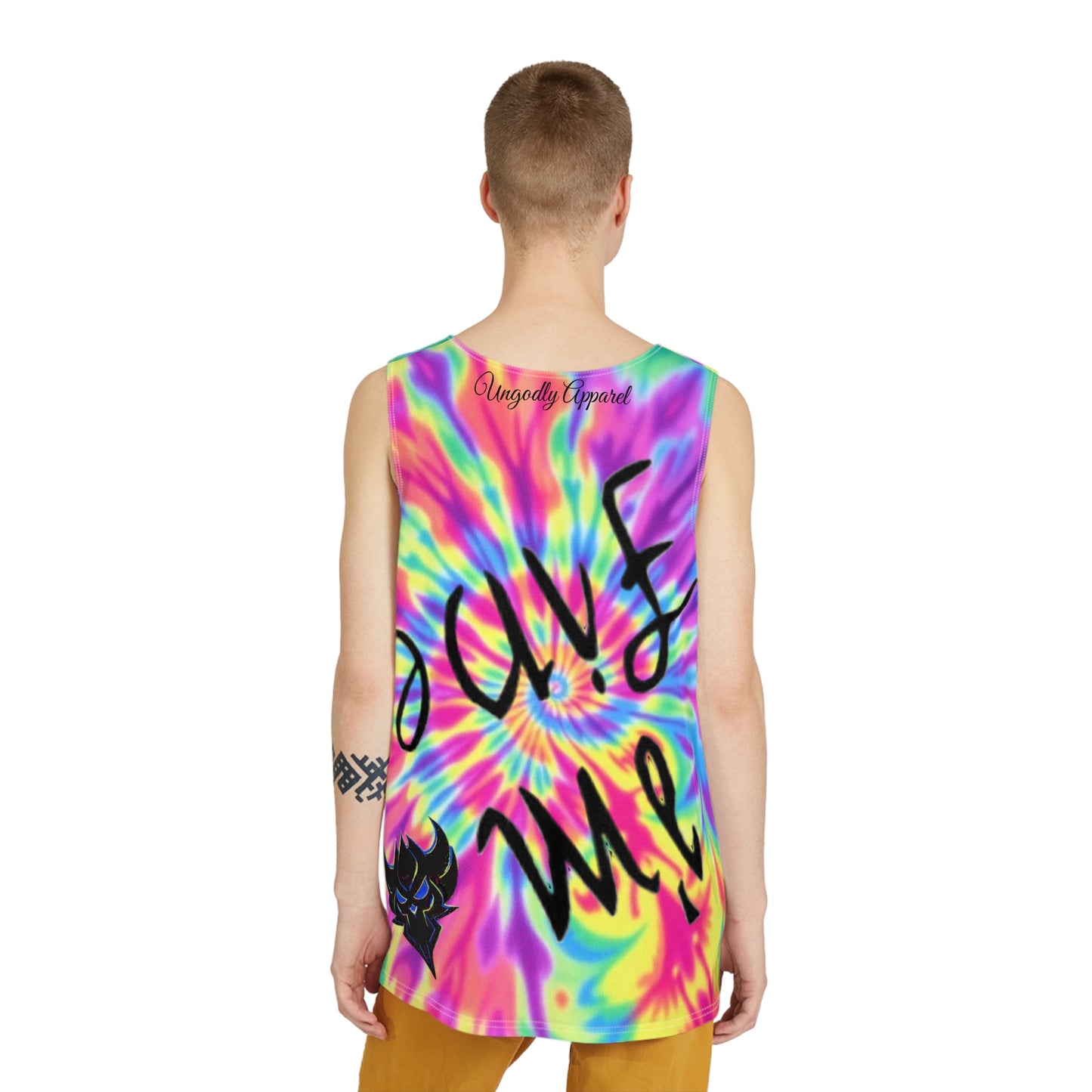 "I'm Fine/Save Me" Colorful Tie-Dye Men's Tank Top, Vibrant Summer Wear, Festival Outfit, Graphic T-Shirt, Beach Essentials, Unisex Casual Top