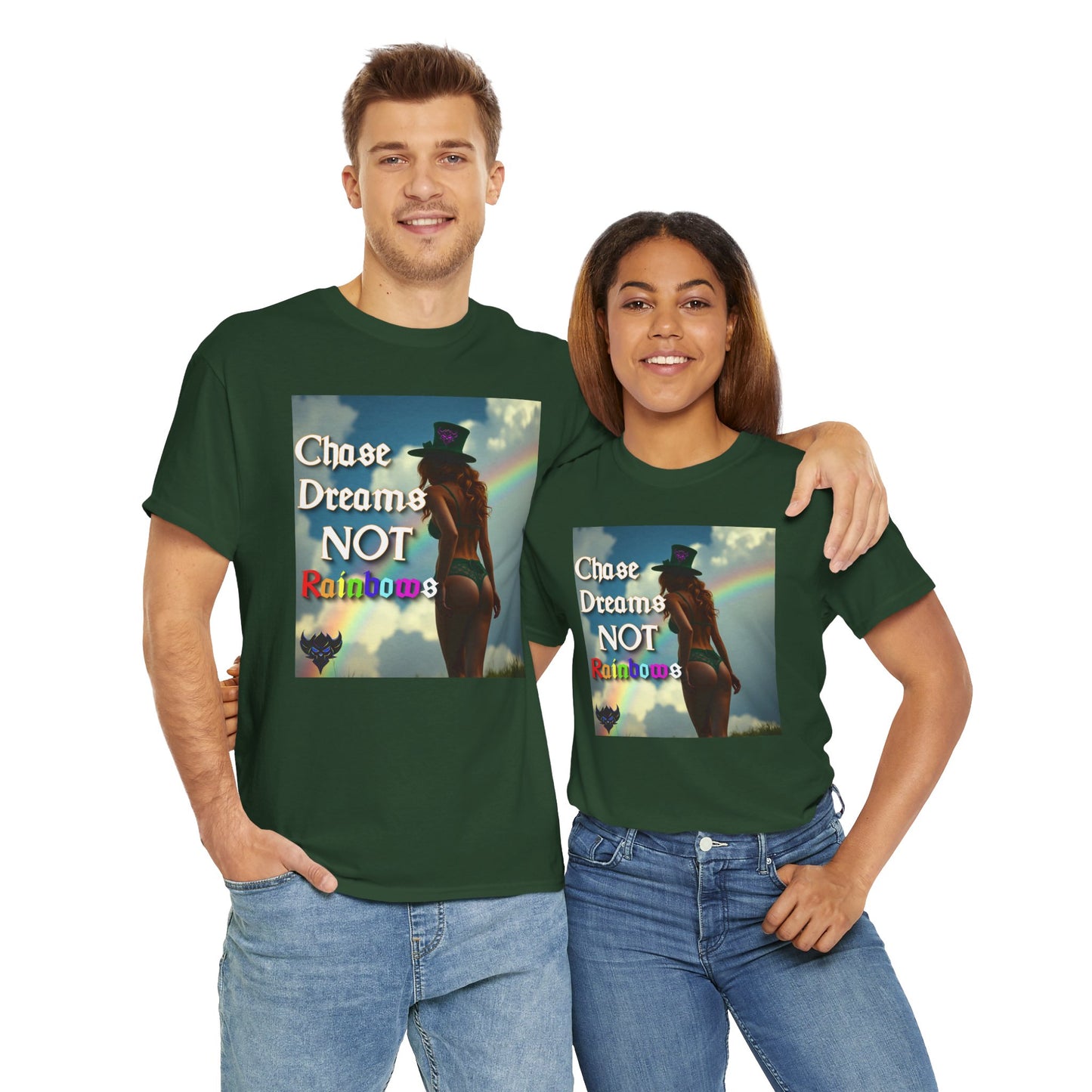 "Chase Dreams NOT Rainbows" Unisex Heavy Cotton Tee - Inspirational Graphic T-Shirt for Dreamers & Free Spirits