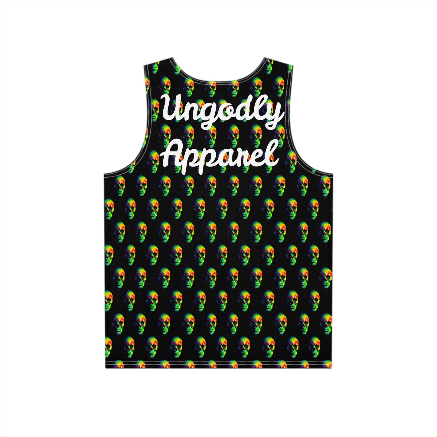 "Ungodly Tie Dye Skulls" Men's AOP Skull Tank Top - Vibrant Streetwear, Summer Essential, Festival Outfit, Gothic Style, Party Wear