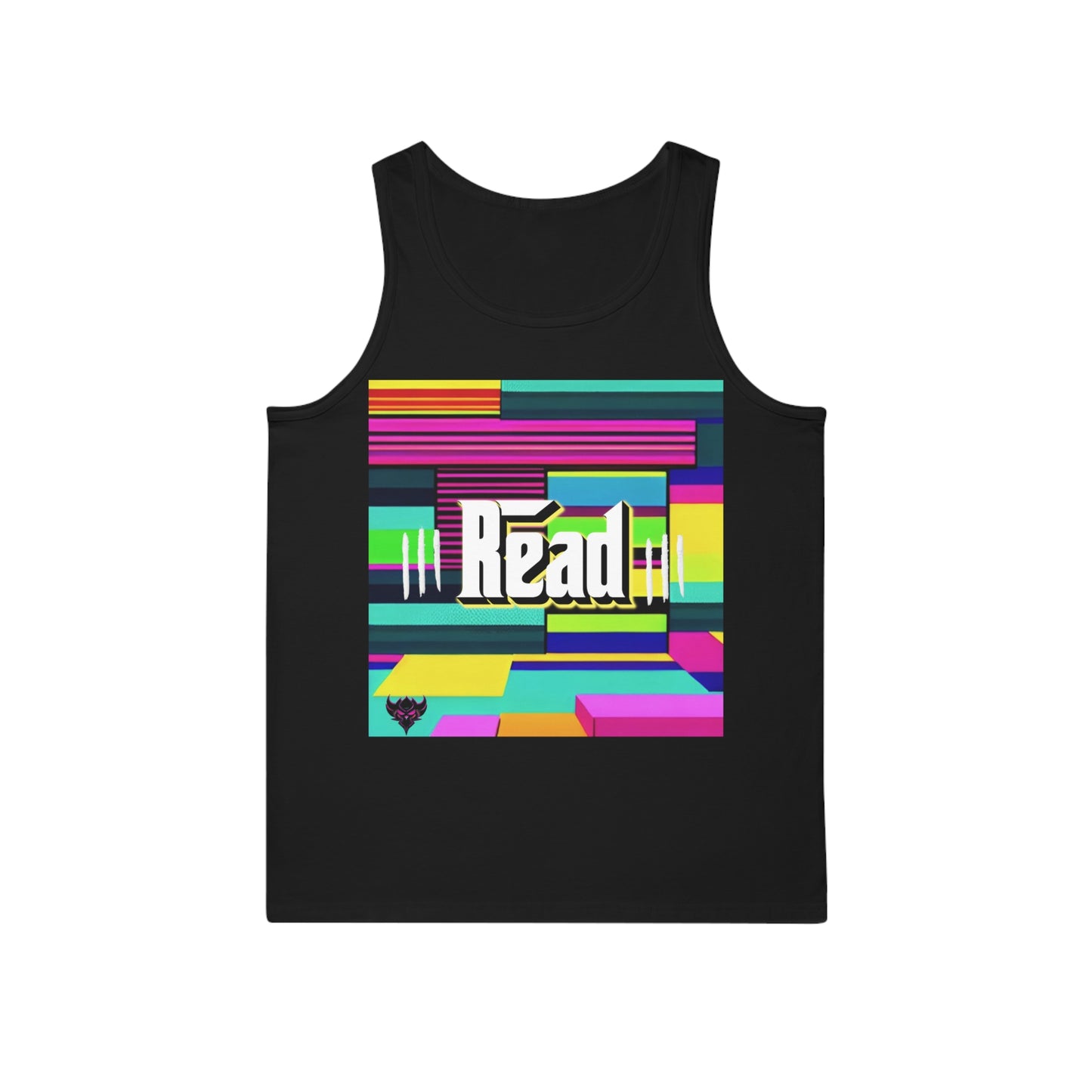 "Read Between the Lines" Colorful Read Tank Top, Unisex Softstyle™ Tank, Reading Gift, Book Lover's Apparel, Summer Fashion, Fun Literary Shirt