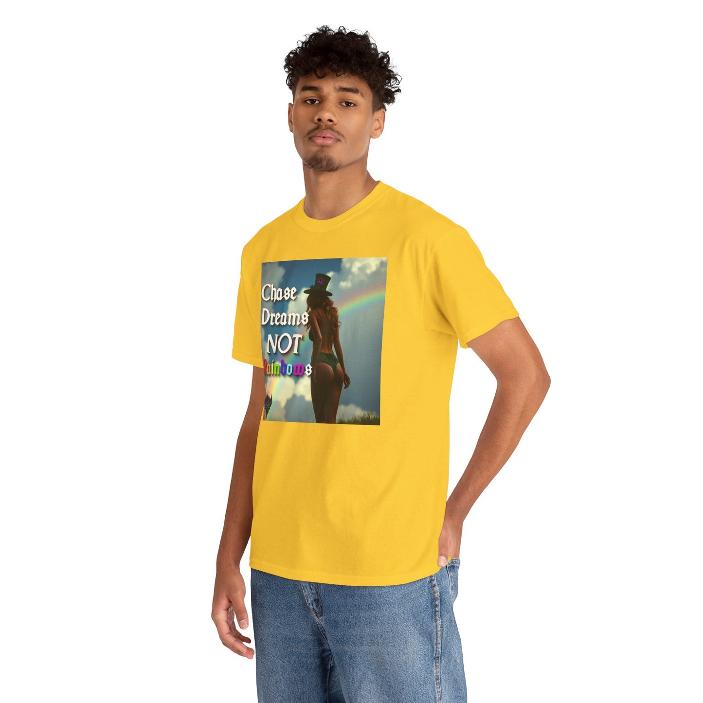 "Chase Dreams NOT Rainbows" Unisex Heavy Cotton Tee - Inspirational Graphic T-Shirt for Dreamers & Free Spirits