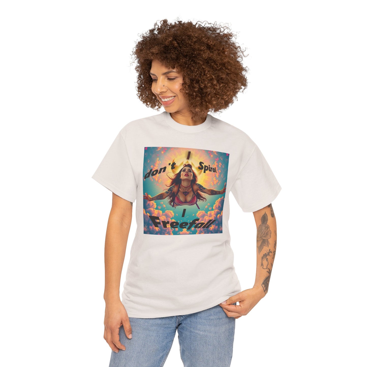 Unisex Heavy Cotton Tee - 'I Don't Spiral, I Freefall' Inspirational Graphic Tee