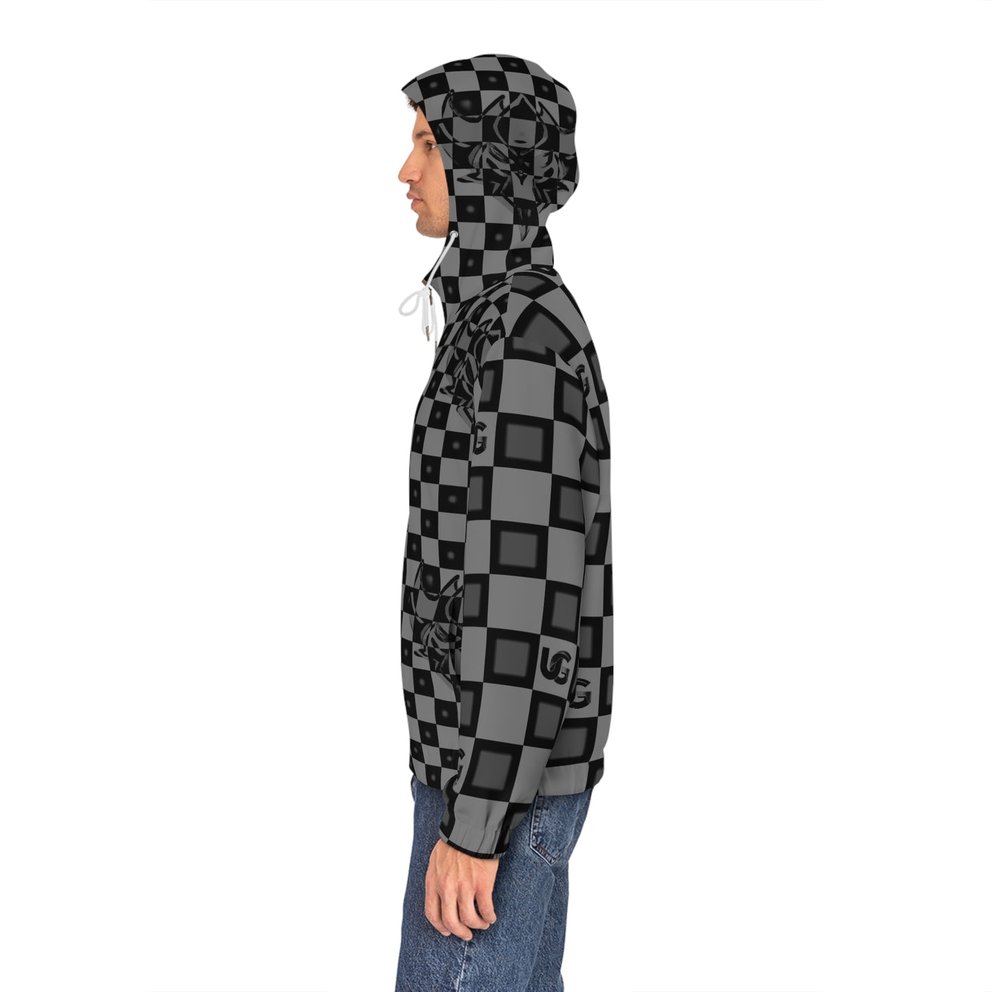 Checkerboard Ungodly Pattern Skull Full‑Zip Hoodie — All‑Over Graphic Zip Hoodie for Men