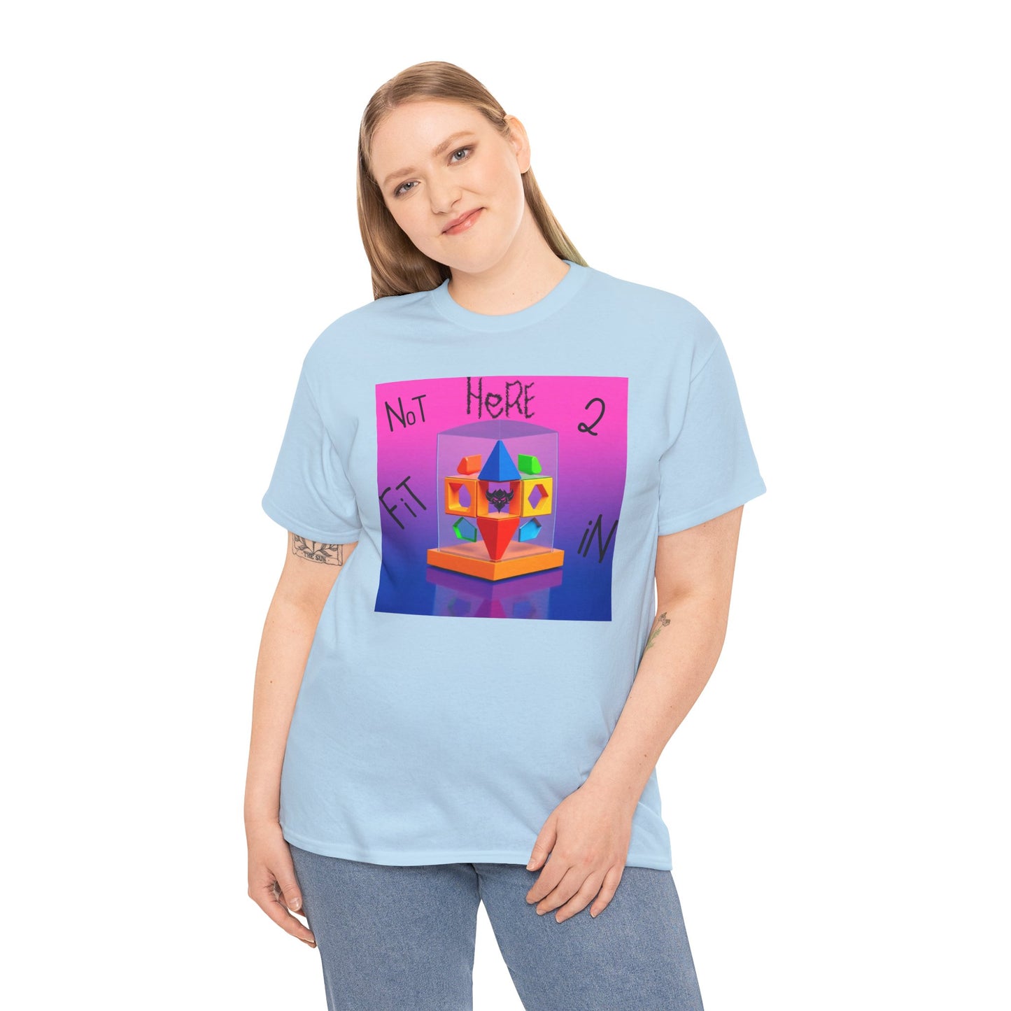 Unisex Heavy Cotton Tee - "Not Here 2 Fit In" Colorful Graphic Tee for Creative Souls