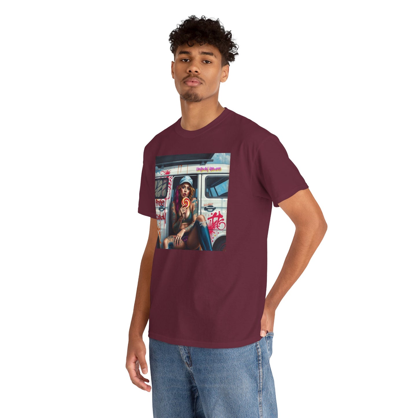 "Free Candy" Street Art Unisex Heavy Cotton Tee, Casual Graphic Shirt, Vintage Style Tee, Unique Gift, Urban Wear, Art Lover Apparel
