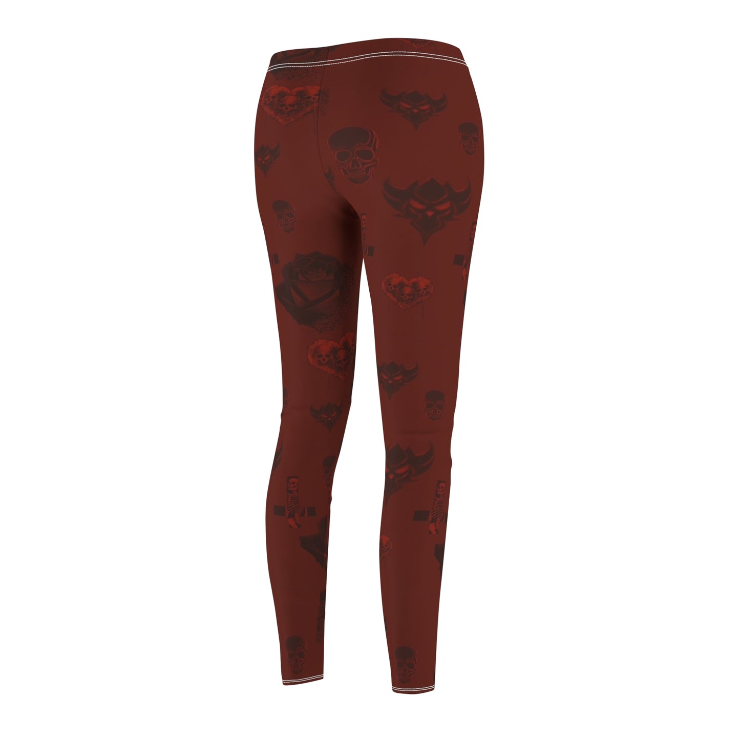 Skull & Rose Burgundy Leggings — Gothic Floral Halloween Activewear