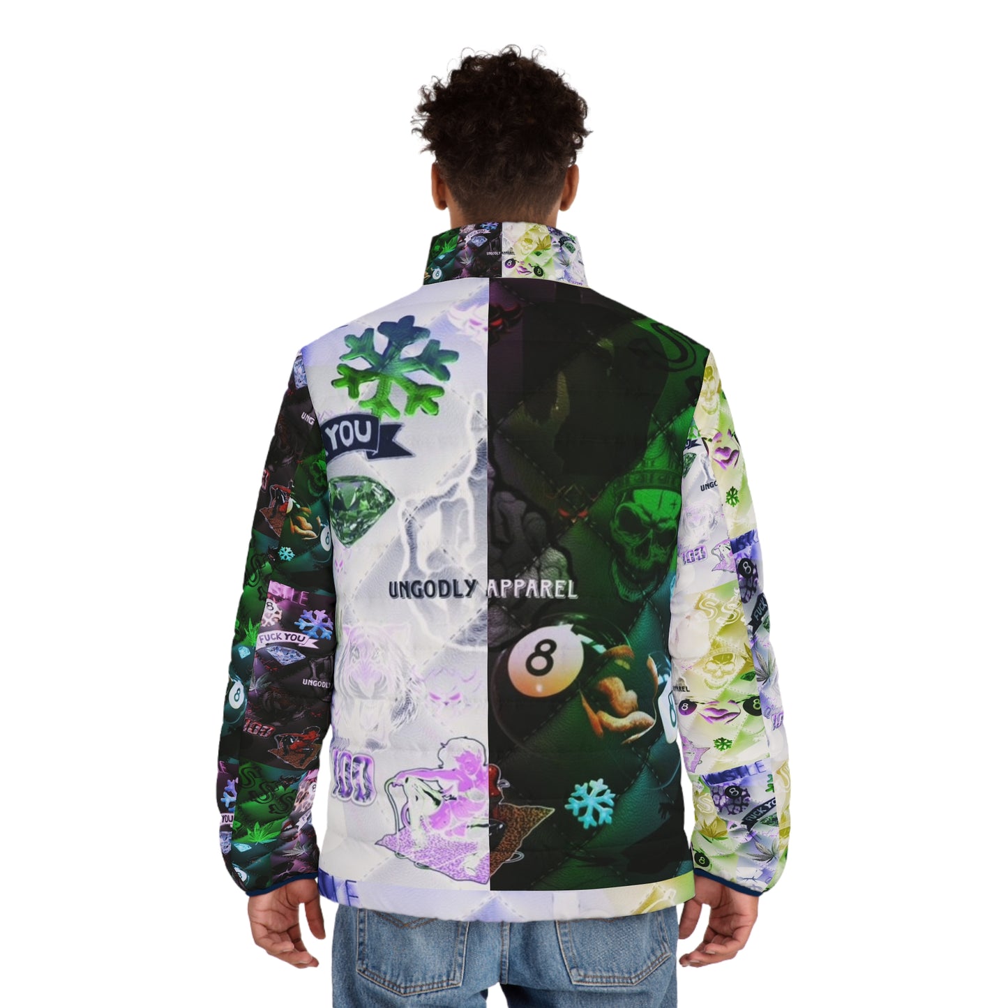 "Ungodly Vices" Colorful Men's Puffer Jacket - Stylish Winter Wear