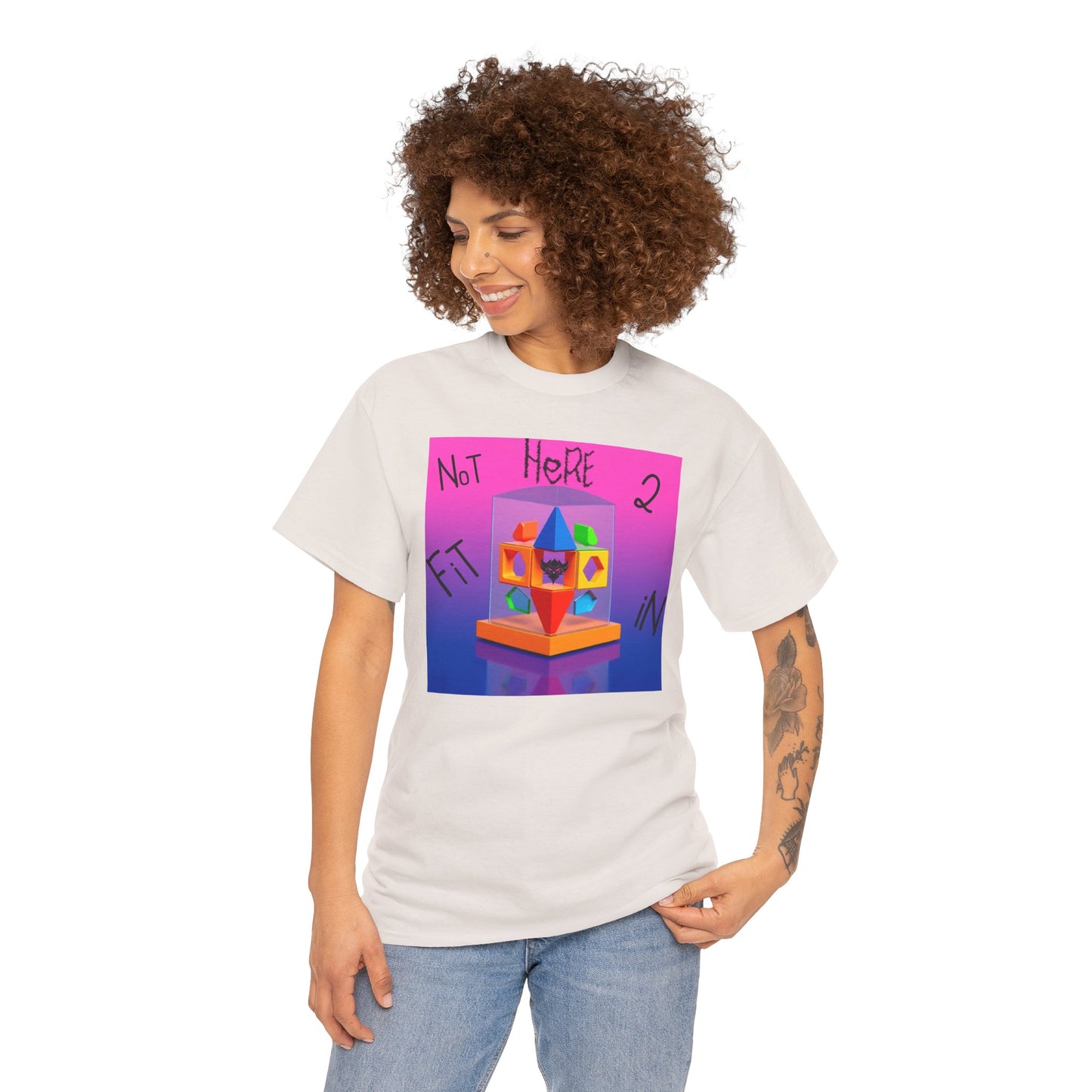 Unisex Heavy Cotton Tee - "Not Here 2 Fit In" Colorful Graphic Tee for Creative Souls