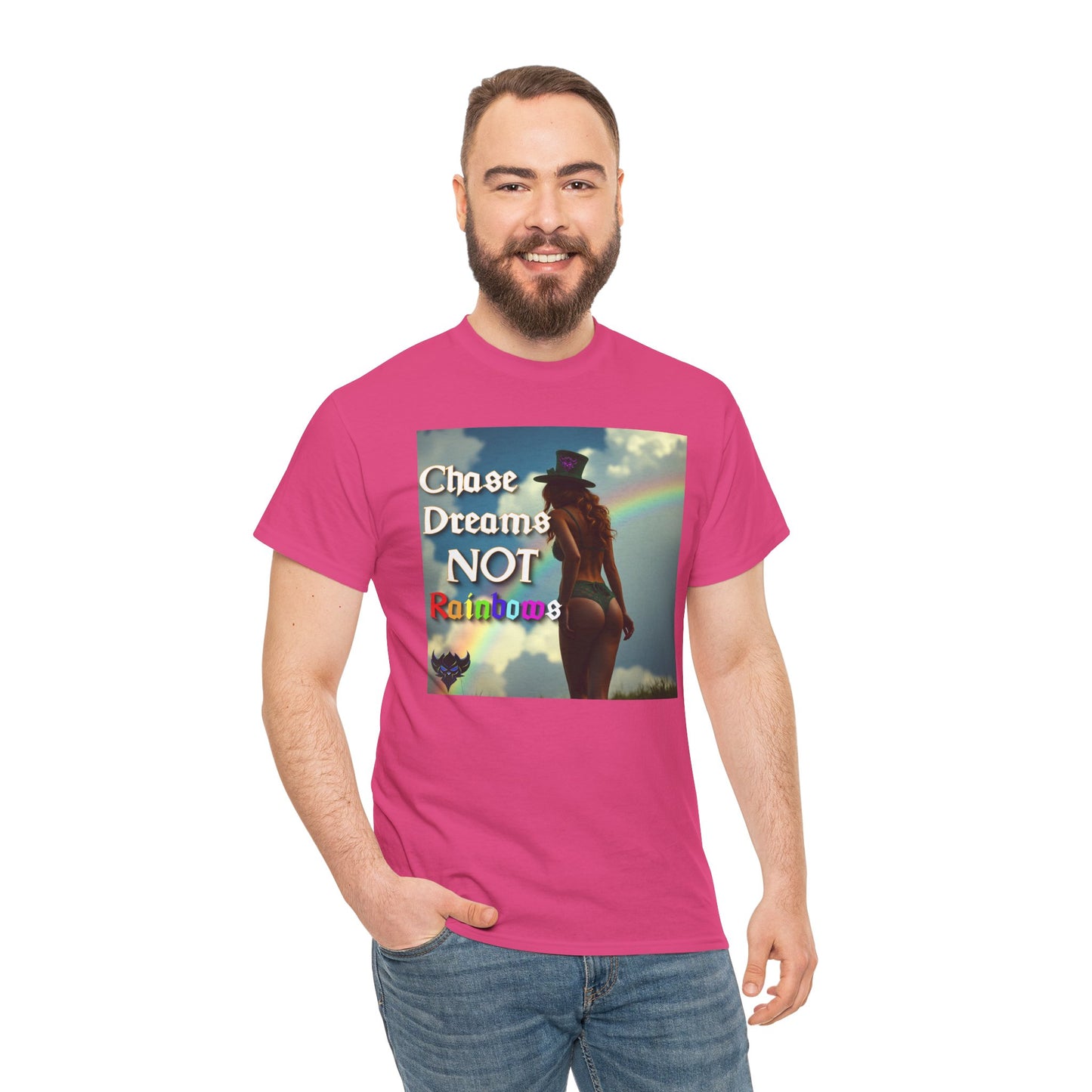 "Chase Dreams NOT Rainbows" Unisex Heavy Cotton Tee - Inspirational Graphic T-Shirt for Dreamers & Free Spirits