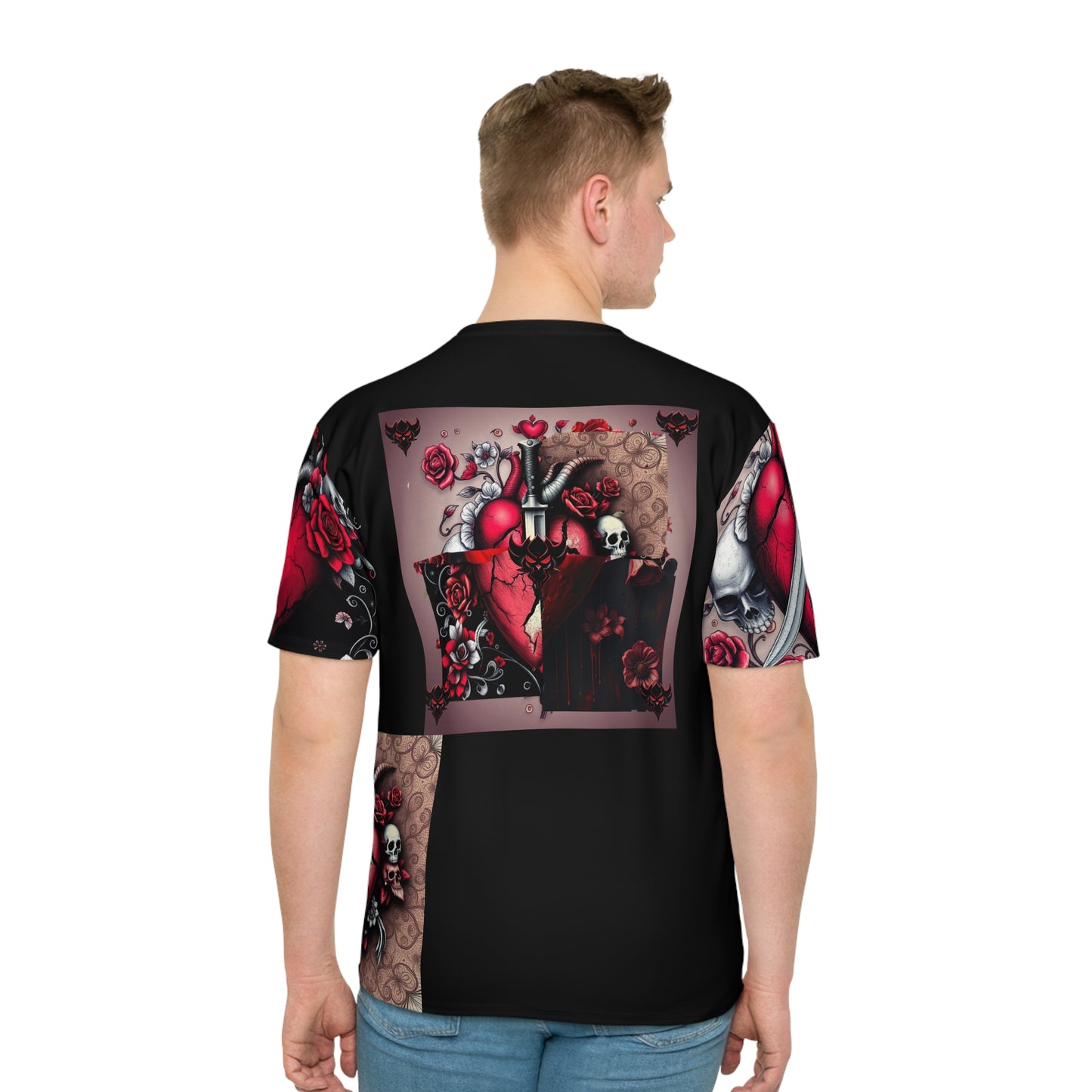 "Tangled Hearts" Men's Loose Skull & Rose T-Shirt – Edgy Floral Graphic Tee for Casual Style