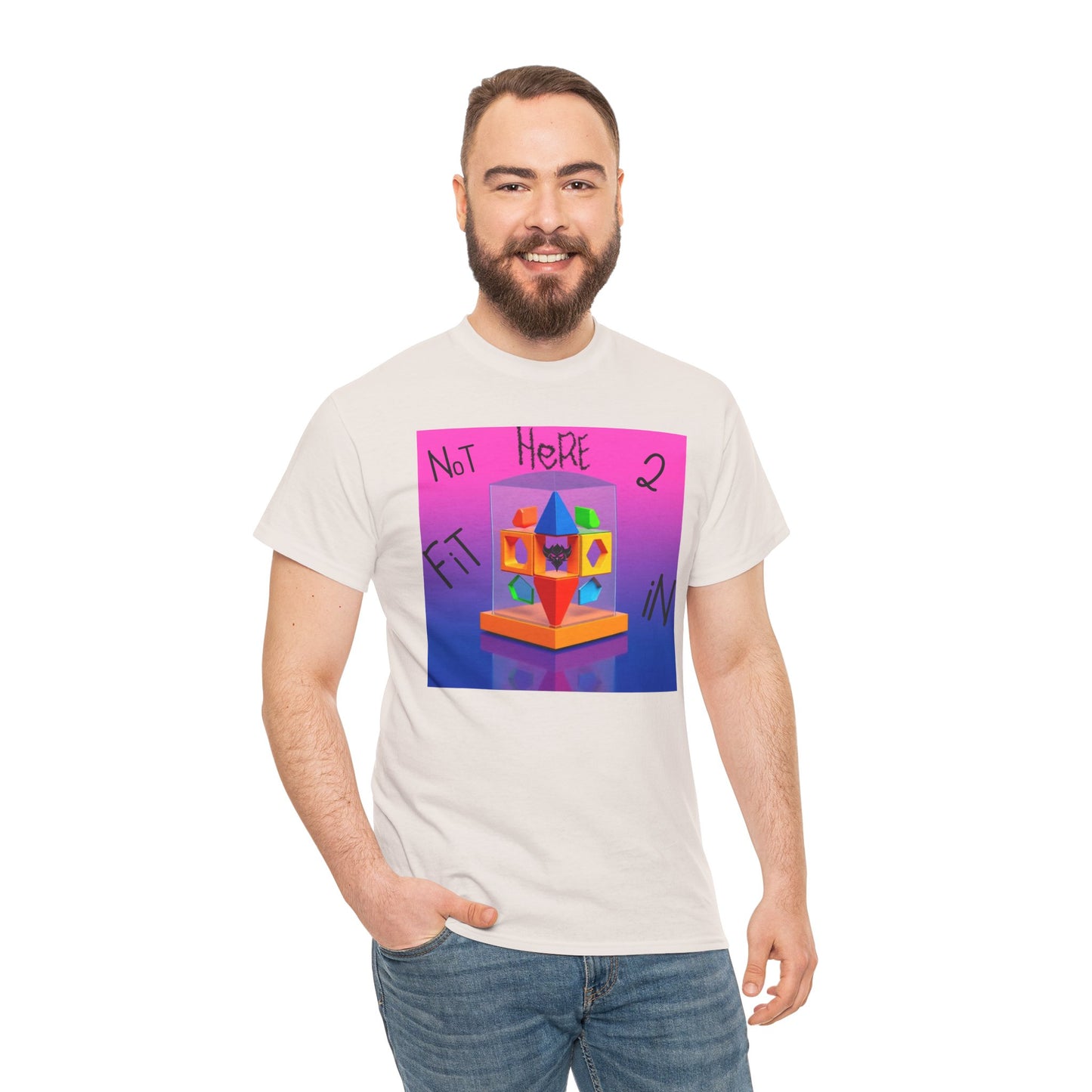 Unisex Heavy Cotton Tee - "Not Here 2 Fit In" Colorful Graphic Tee for Creative Souls