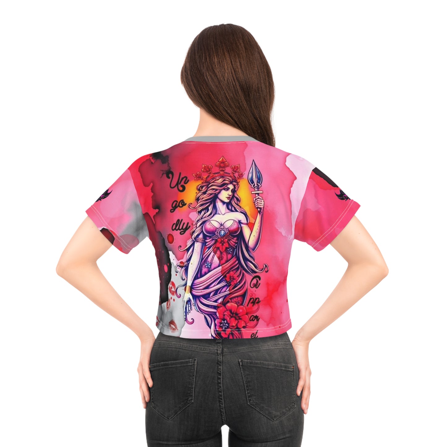 Aphrodite Crop Tee — Pink Watercolor Goddess Astrology Top