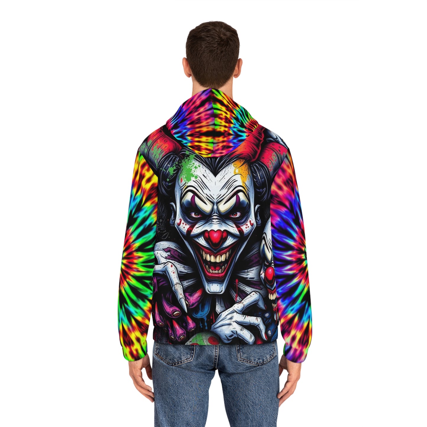 Unique Tie-Dye Clown Full-Zip Hoodie for Halloween, Festivals, Casual Wear, Cozy Gift, Statement Piece