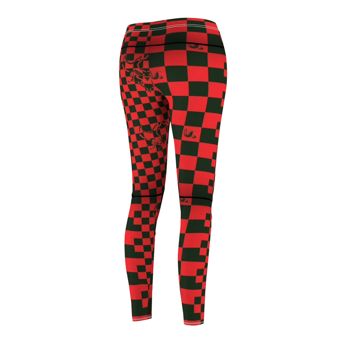 UG Apparel Red and Black Checkerboard Skull Leggings