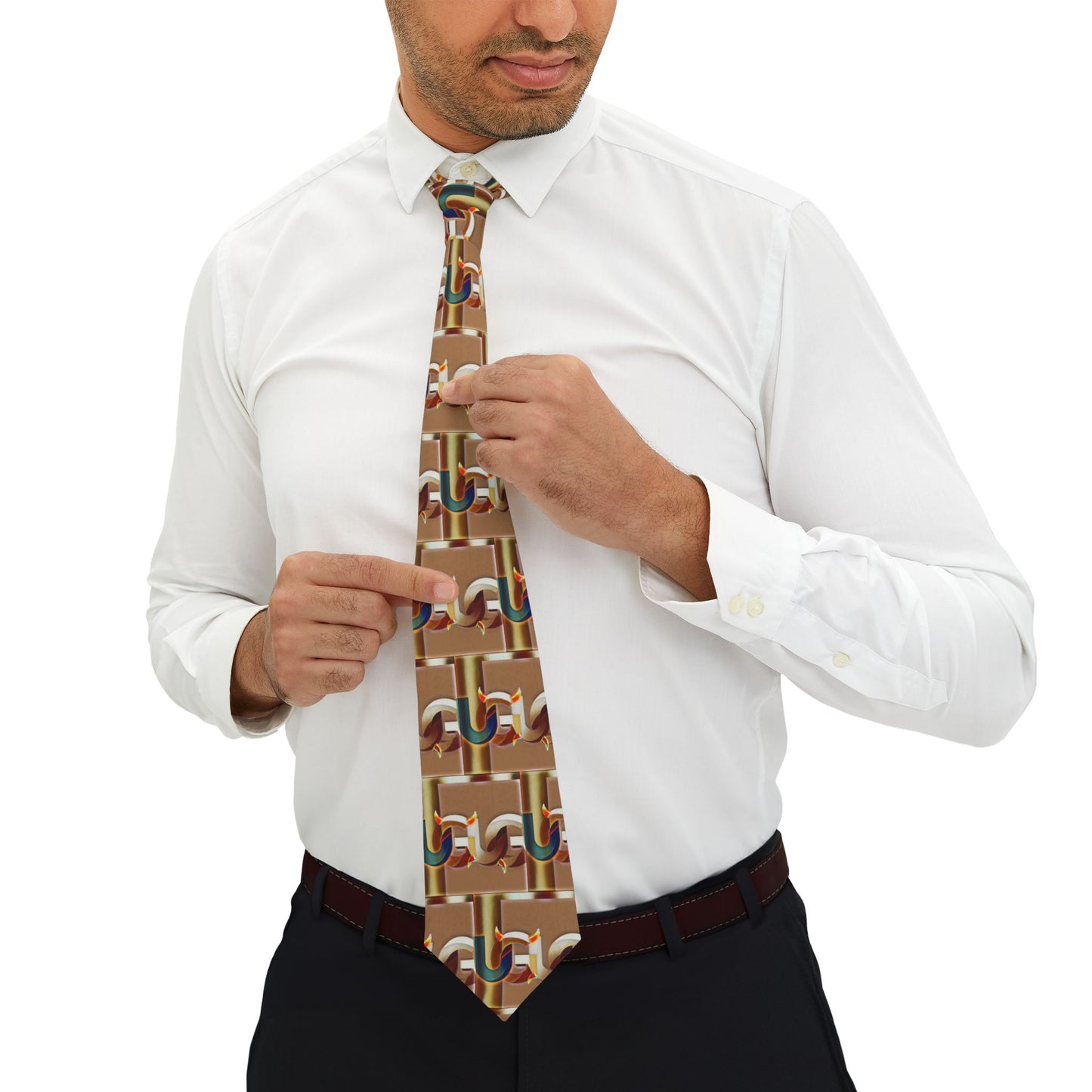 Ungodly Pattern Brown Retro Geometric Necktie — Vintage Chain Pattern Tie