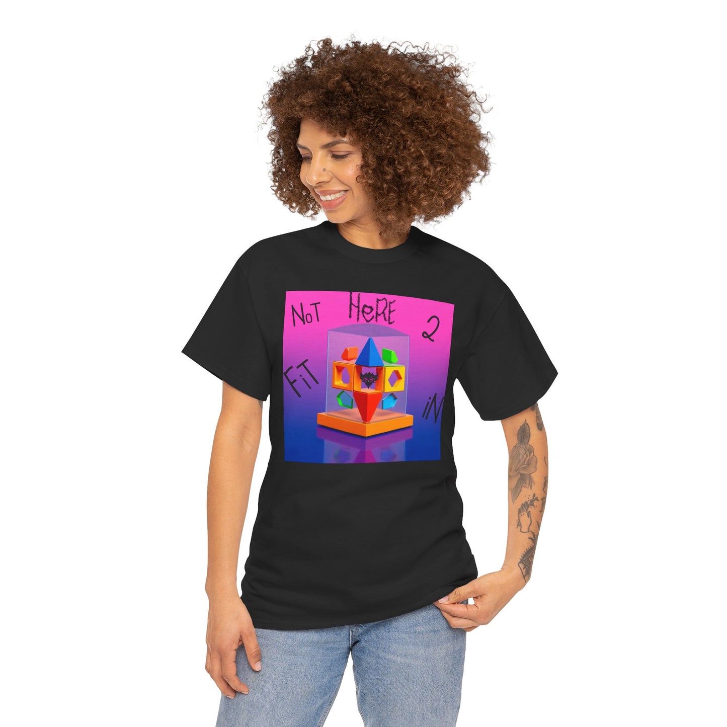 Unisex Heavy Cotton Tee - "Not Here 2 Fit In" Colorful Graphic Tee for Creative Souls