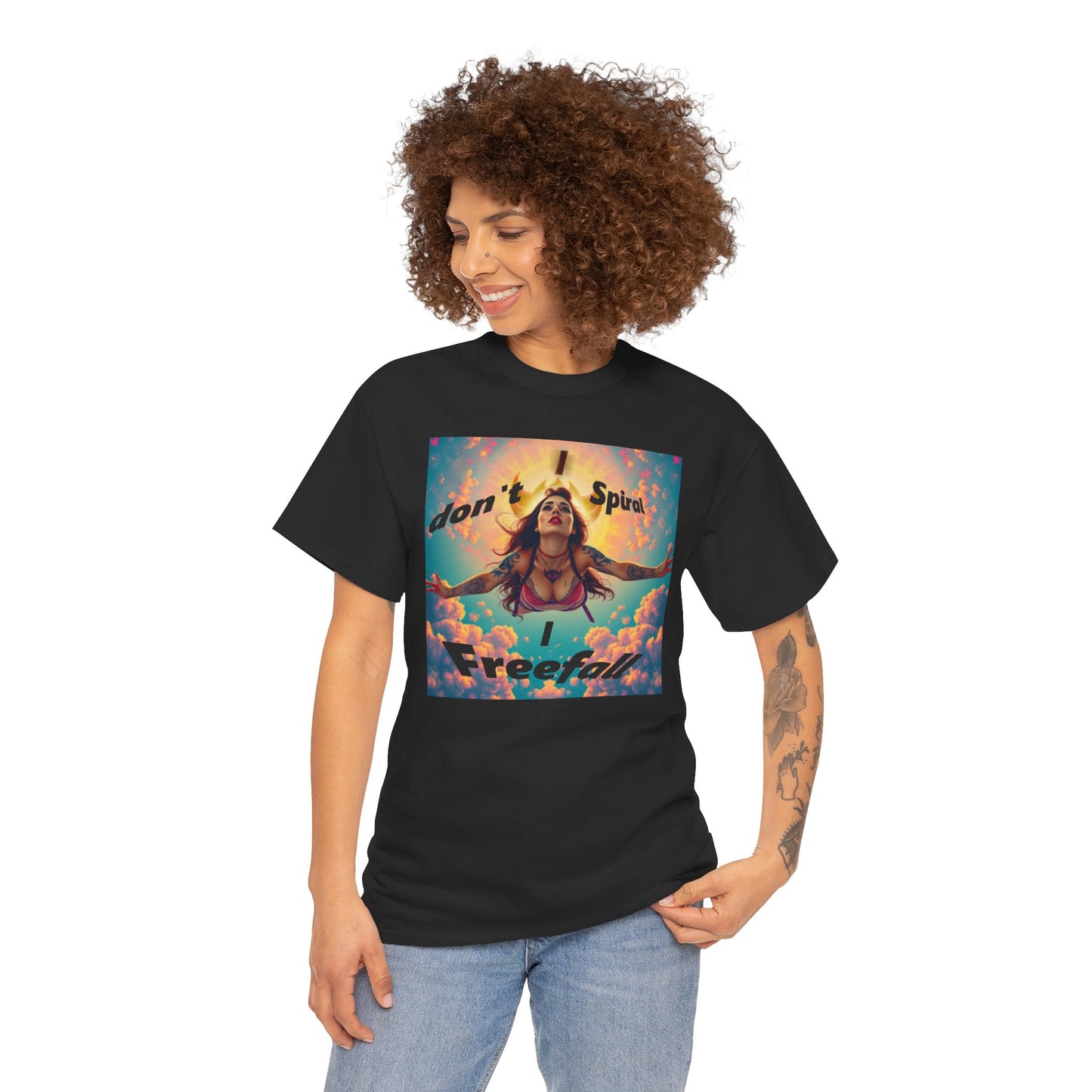 Unisex Heavy Cotton Tee - 'I Don't Spiral, I Freefall' Inspirational Graphic Tee