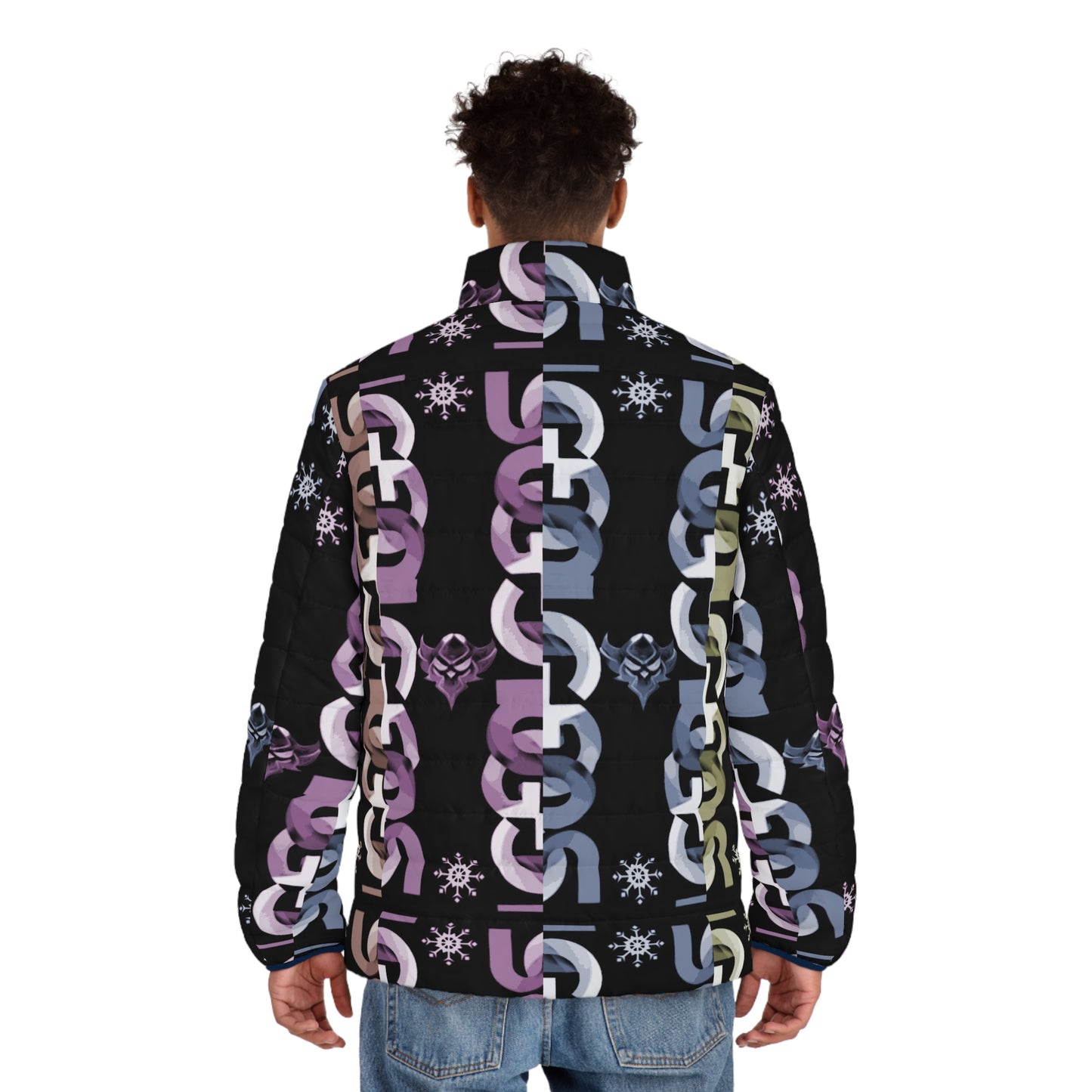 Men's Puffer Jacket — Pastel Ungodly Chain Pattern Quilted Coat