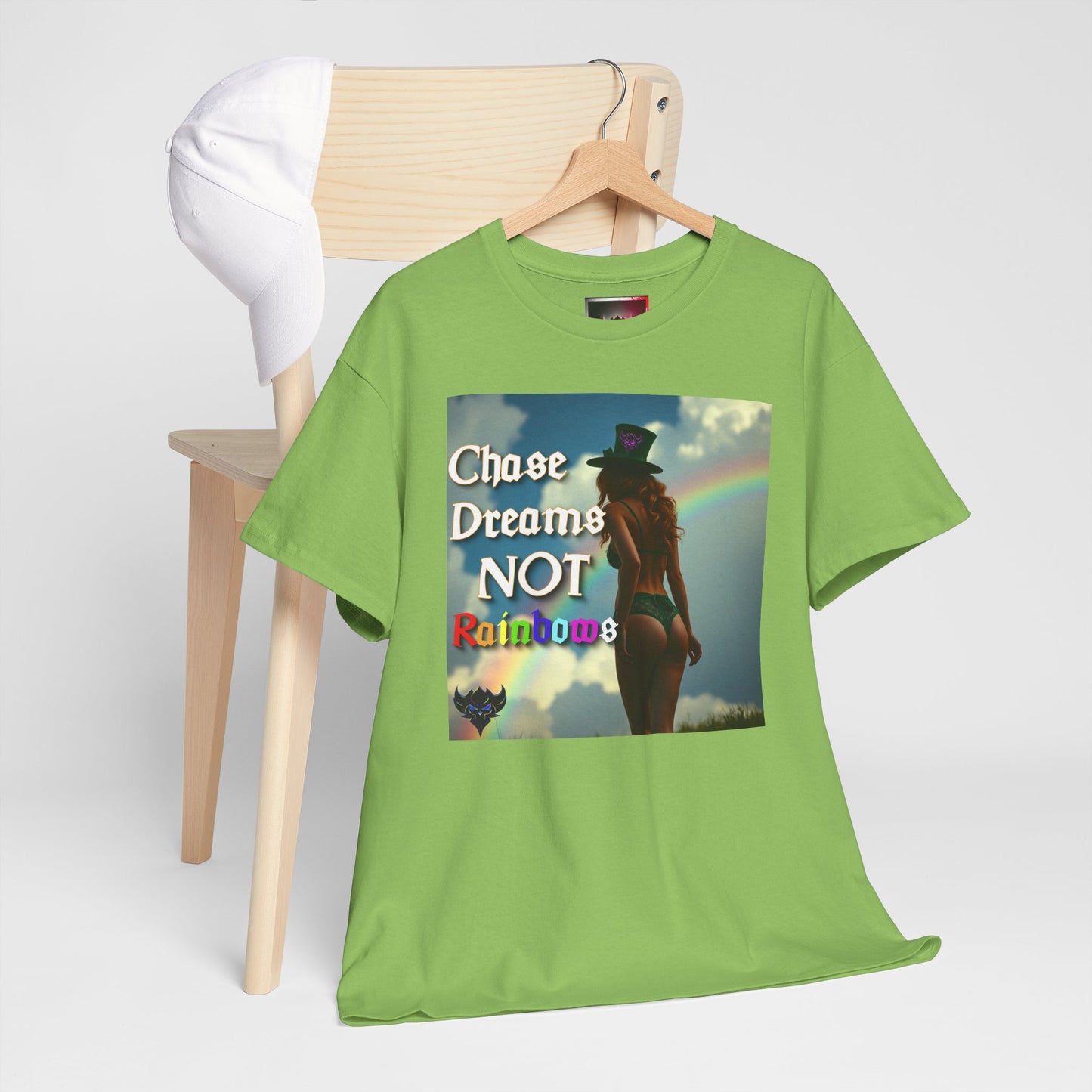 "Chase Dreams NOT Rainbows" Unisex Heavy Cotton Tee - Inspirational Graphic T-Shirt for Dreamers & Free Spirits
