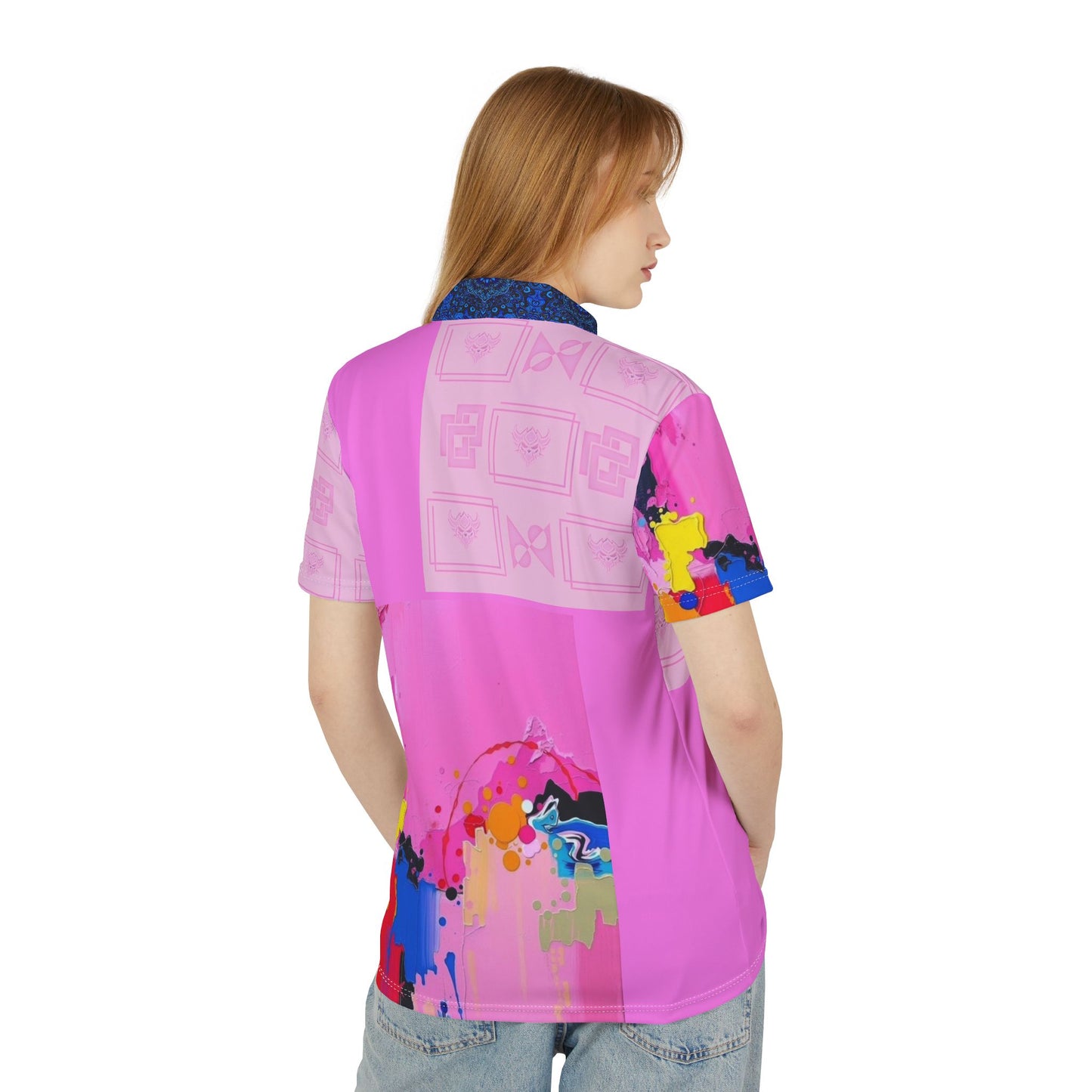 Pink Abstract Art Polo Shirt — Colorful Splash Graphic Polo