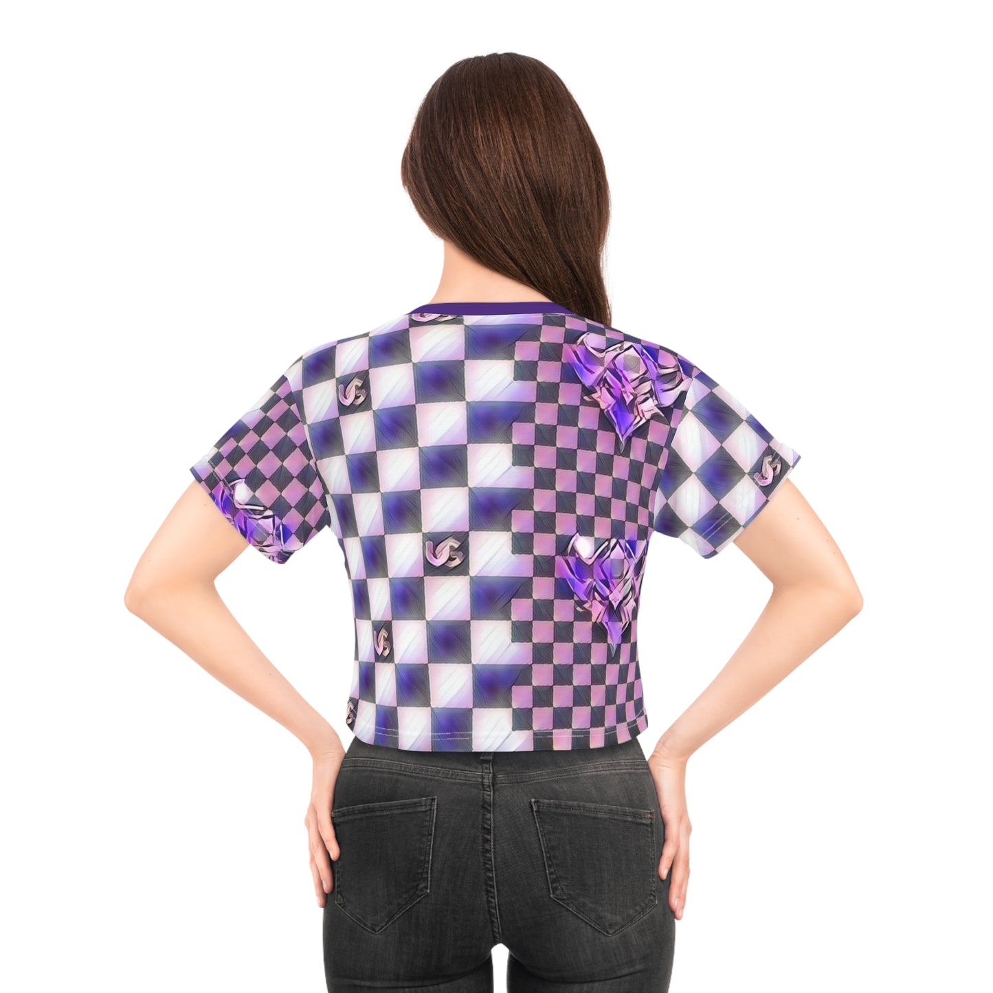 Purple Ungodly Checkerboard Pattern Crop Top