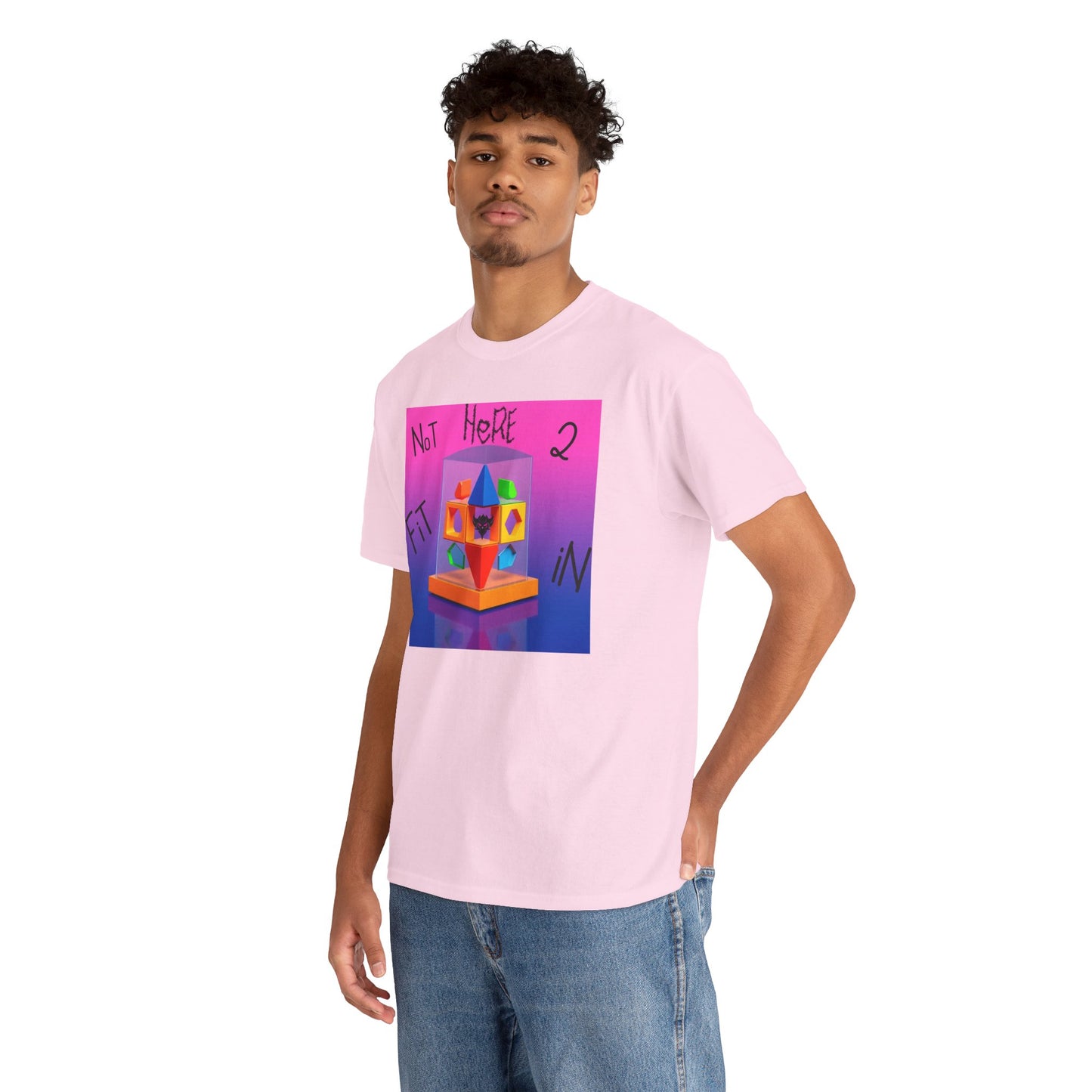 Unisex Heavy Cotton Tee - "Not Here 2 Fit In" Colorful Graphic Tee for Creative Souls