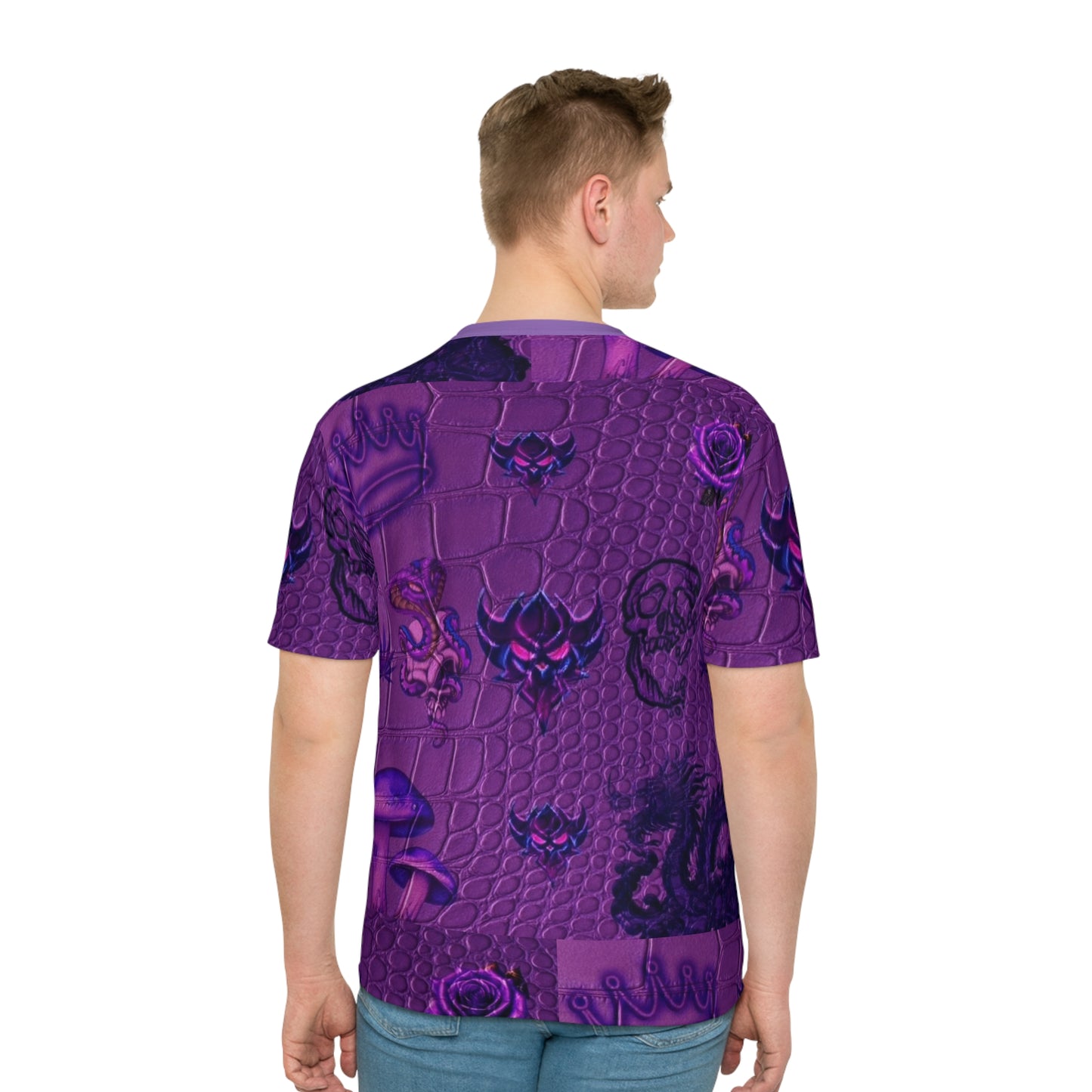 Purple Gothic Pattern All-Over Print Tee — Crowns, Skulls & Mushrooms