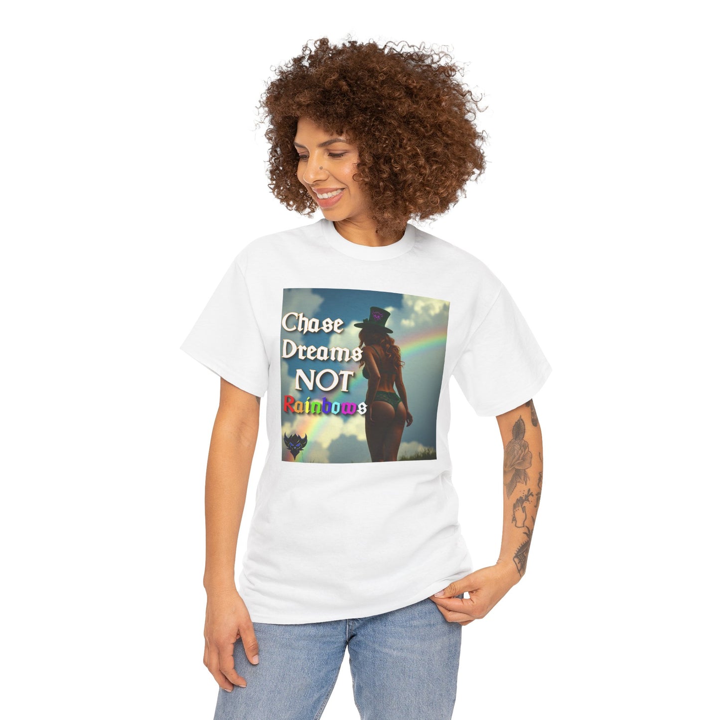 "Chase Dreams NOT Rainbows" Unisex Heavy Cotton Tee - Inspirational Graphic T-Shirt for Dreamers & Free Spirits