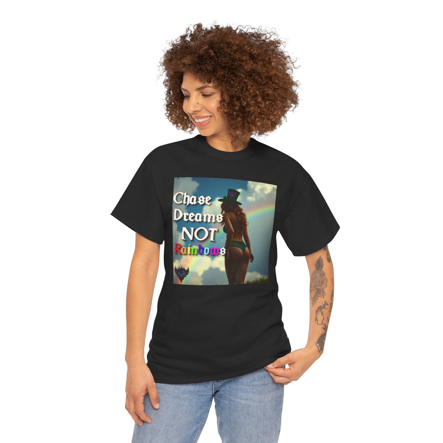 "Chase Dreams NOT Rainbows" Unisex Heavy Cotton Tee - Inspirational Graphic T-Shirt for Dreamers & Free Spirits