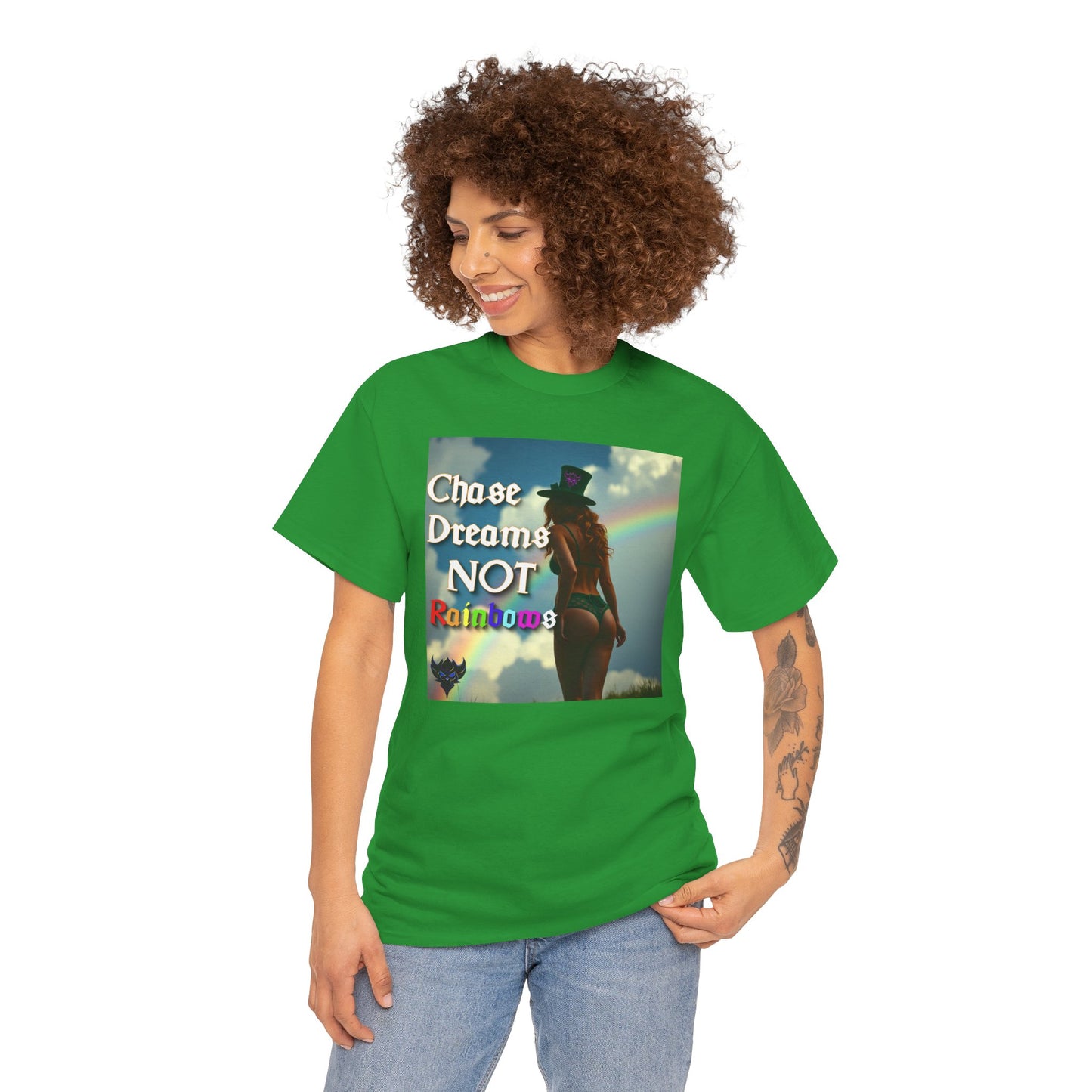 "Chase Dreams NOT Rainbows" Unisex Heavy Cotton Tee - Inspirational Graphic T-Shirt for Dreamers & Free Spirits