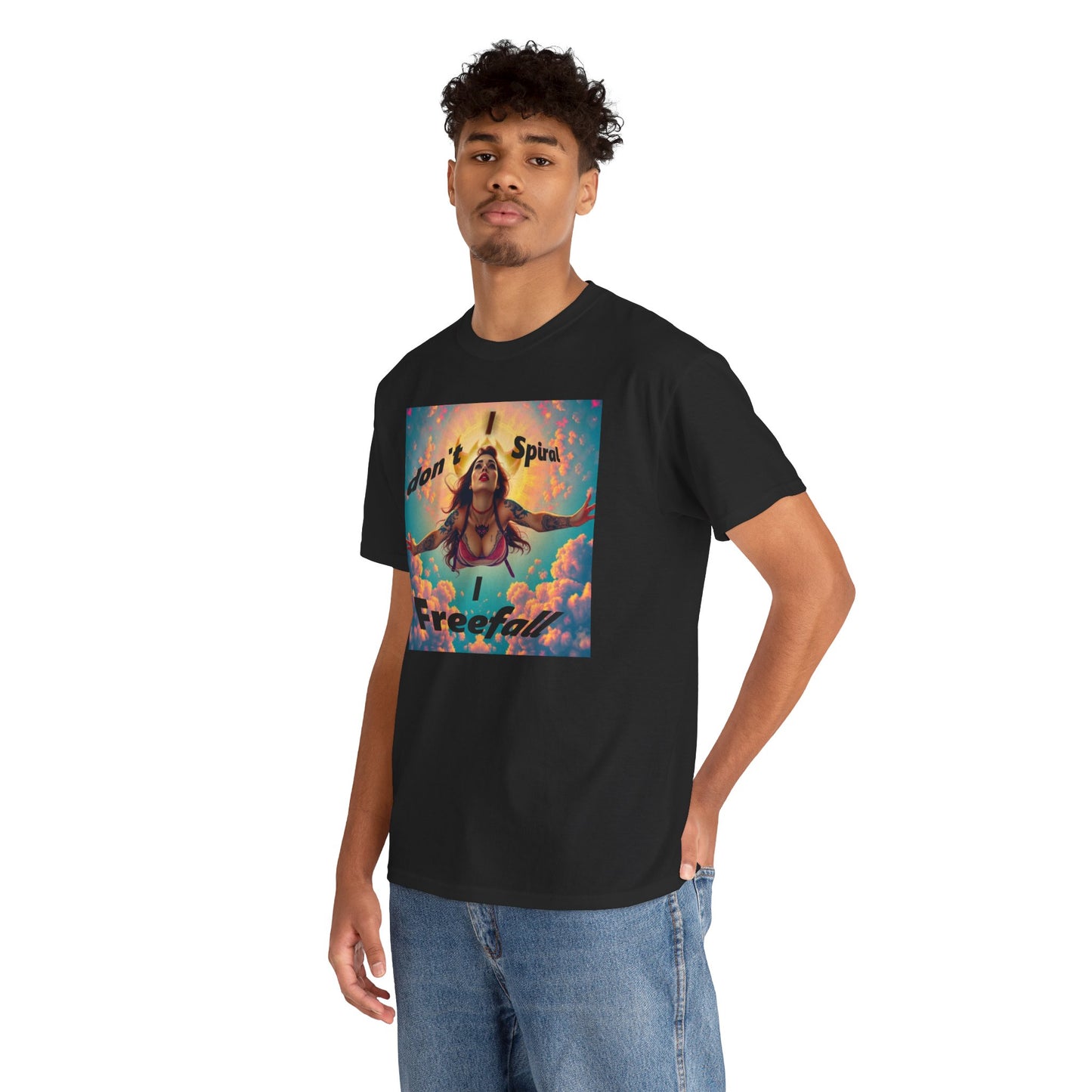 Unisex Heavy Cotton Tee - 'I Don't Spiral, I Freefall' Inspirational Graphic Tee