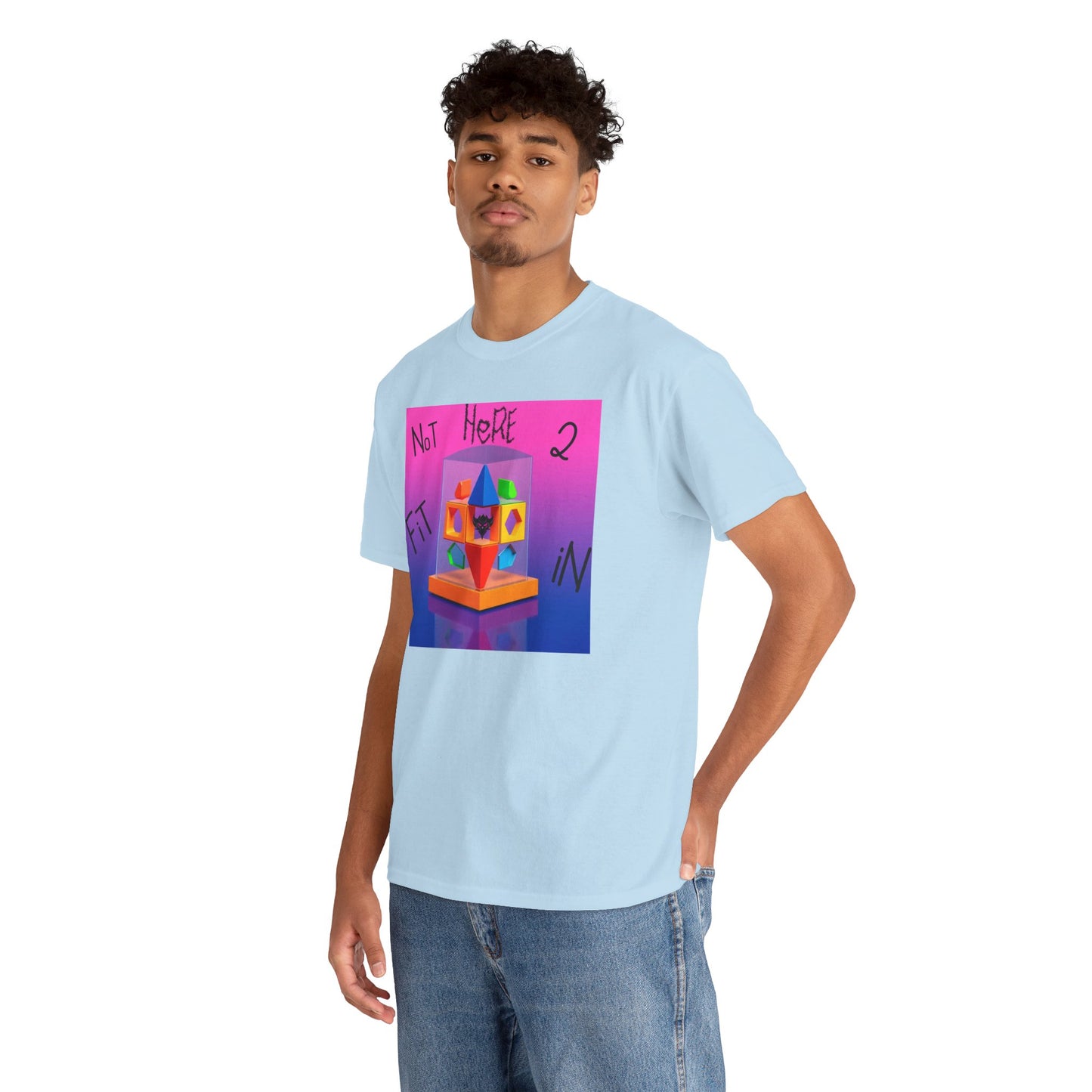 Unisex Heavy Cotton Tee - "Not Here 2 Fit In" Colorful Graphic Tee for Creative Souls