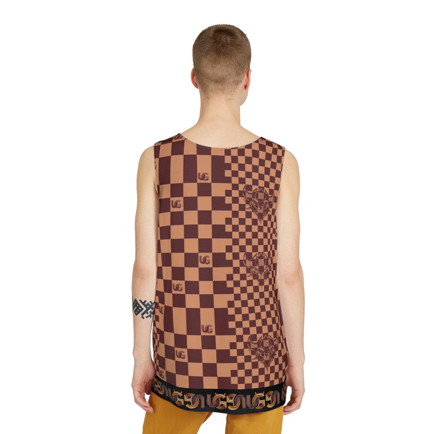 Brown UG Checkerboard Pattern Men's Tank Top