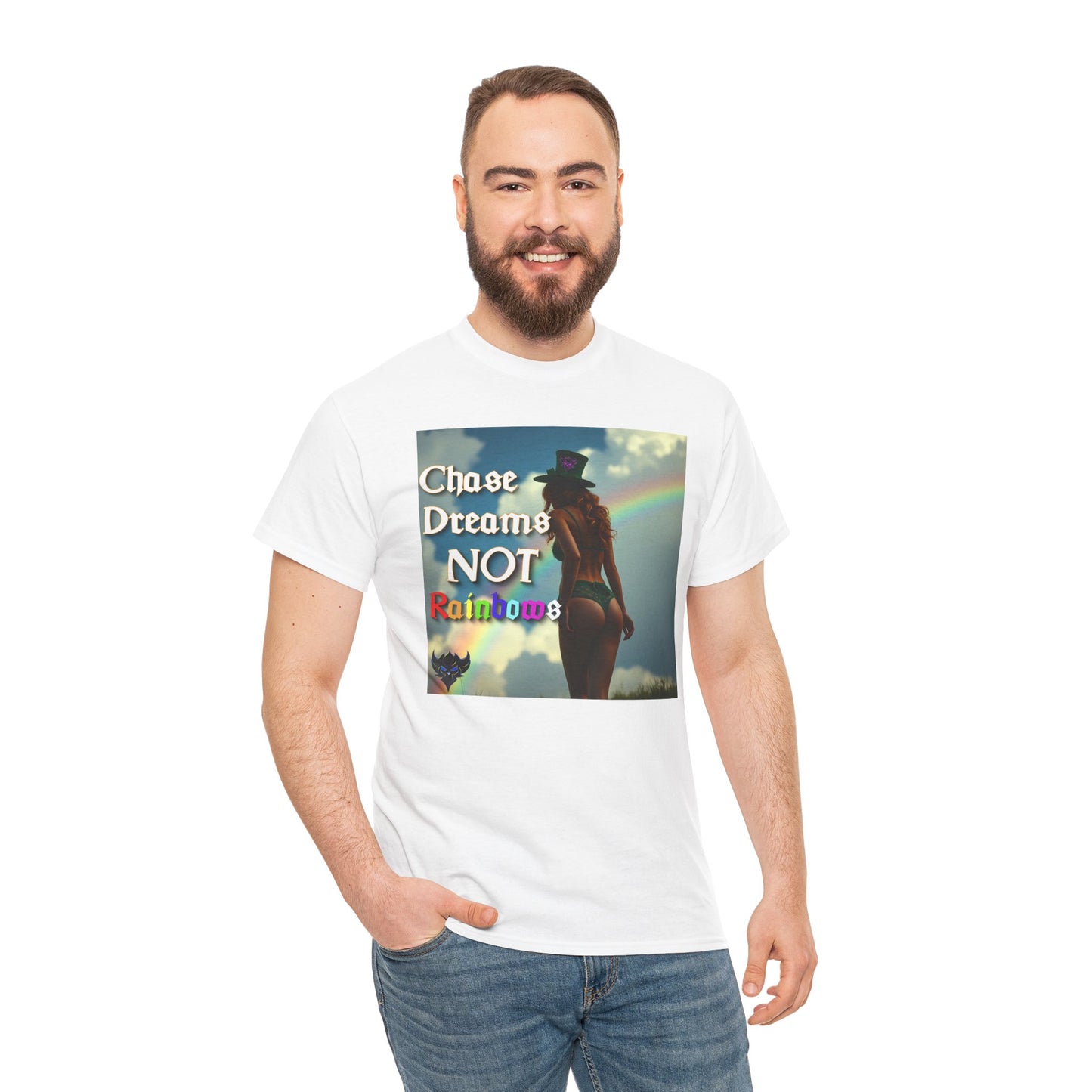 "Chase Dreams NOT Rainbows" Unisex Heavy Cotton Tee - Inspirational Graphic T-Shirt for Dreamers & Free Spirits