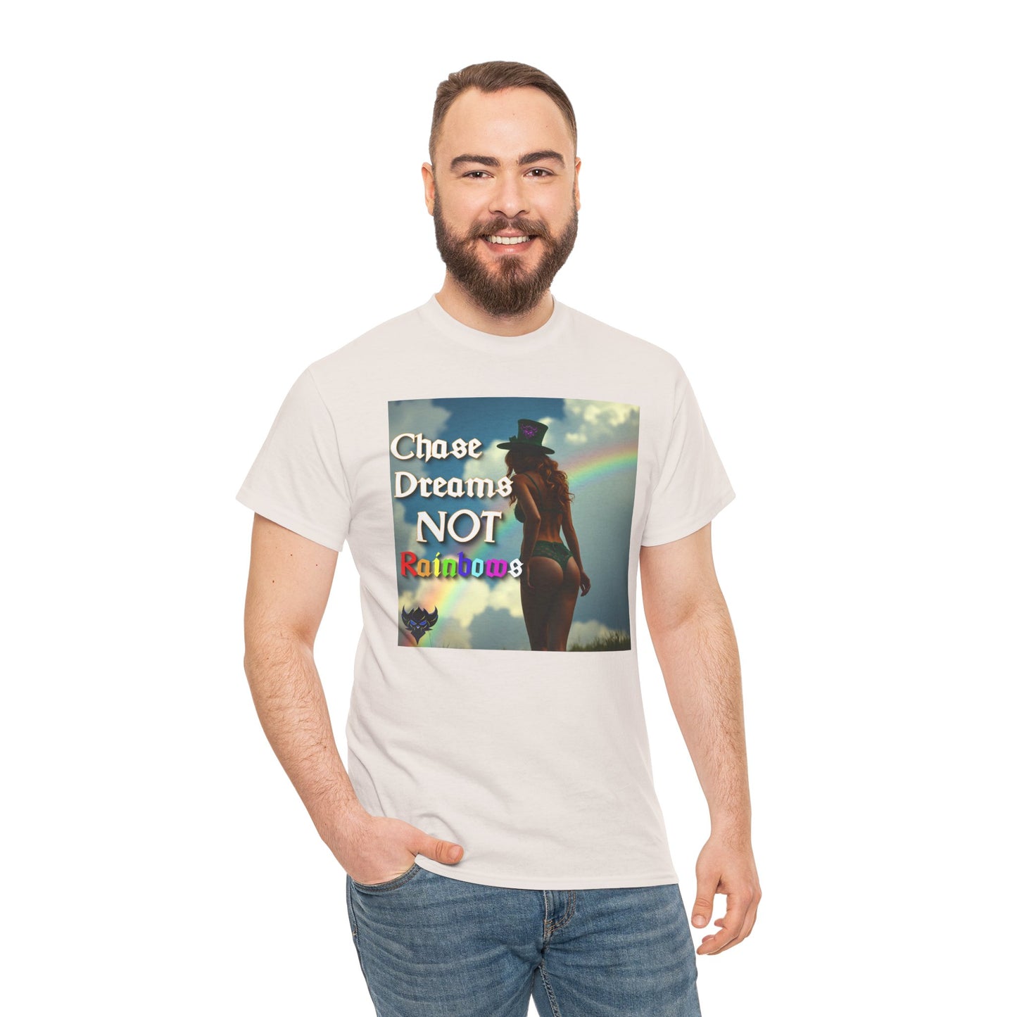 "Chase Dreams NOT Rainbows" Unisex Heavy Cotton Tee - Inspirational Graphic T-Shirt for Dreamers & Free Spirits