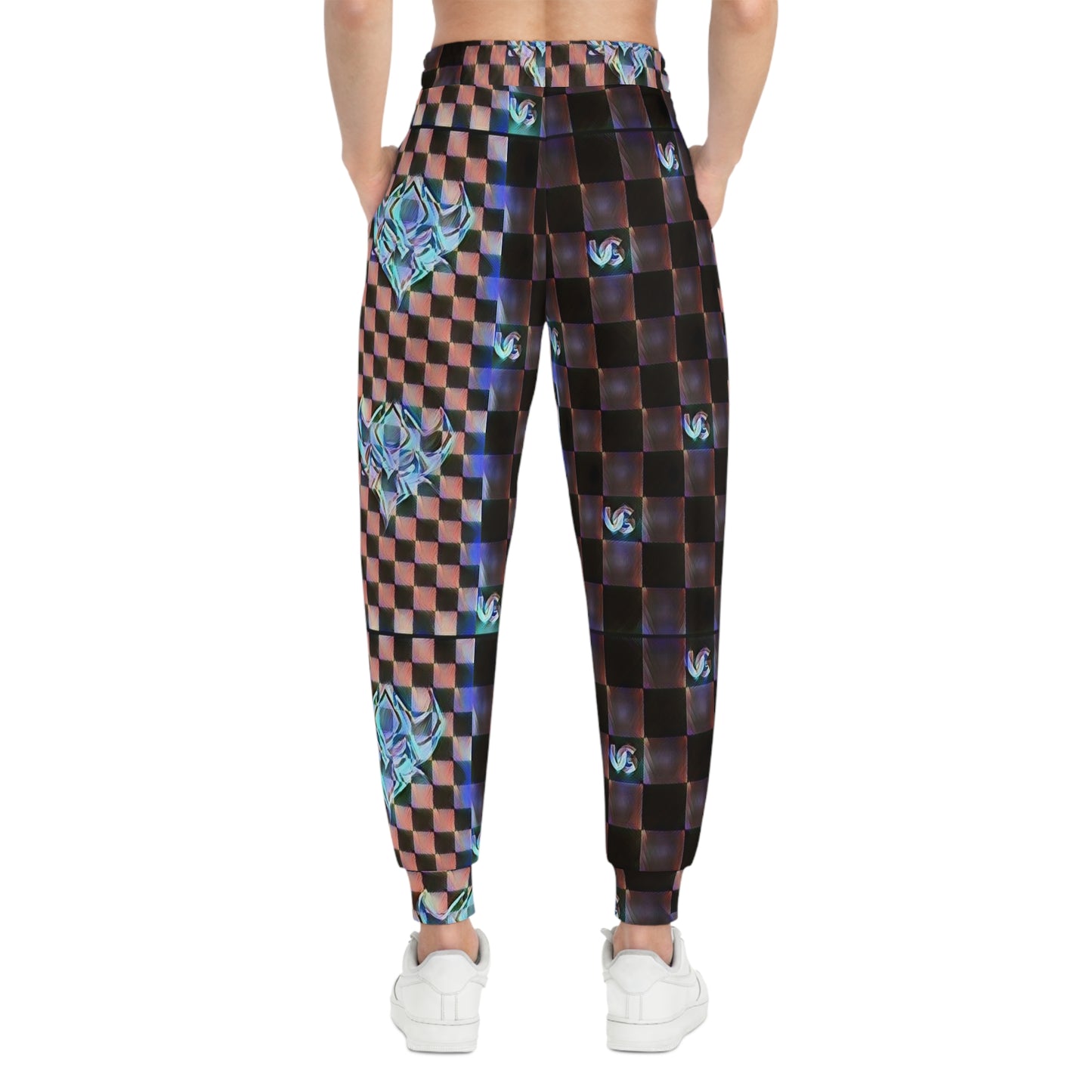 UG Checkered Pattern Rose Athletic Joggers — Floral Geometric AOP Sweatpants
