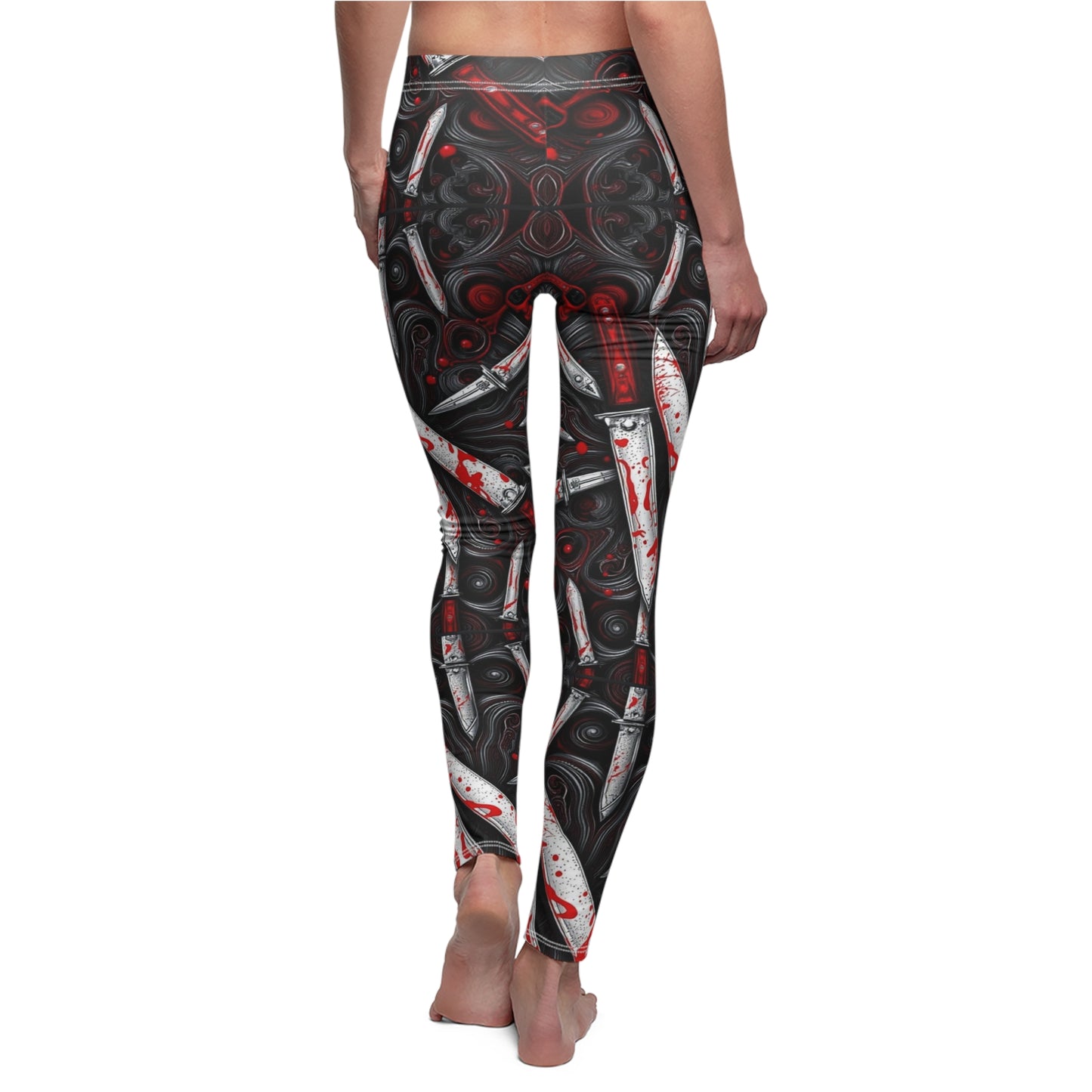 "Ungodly Knives" Gothic Print Leggings, Edgy Workout Pants, Halloween Activewear, Unique Fashion Tights, Trendy Casual Leggings