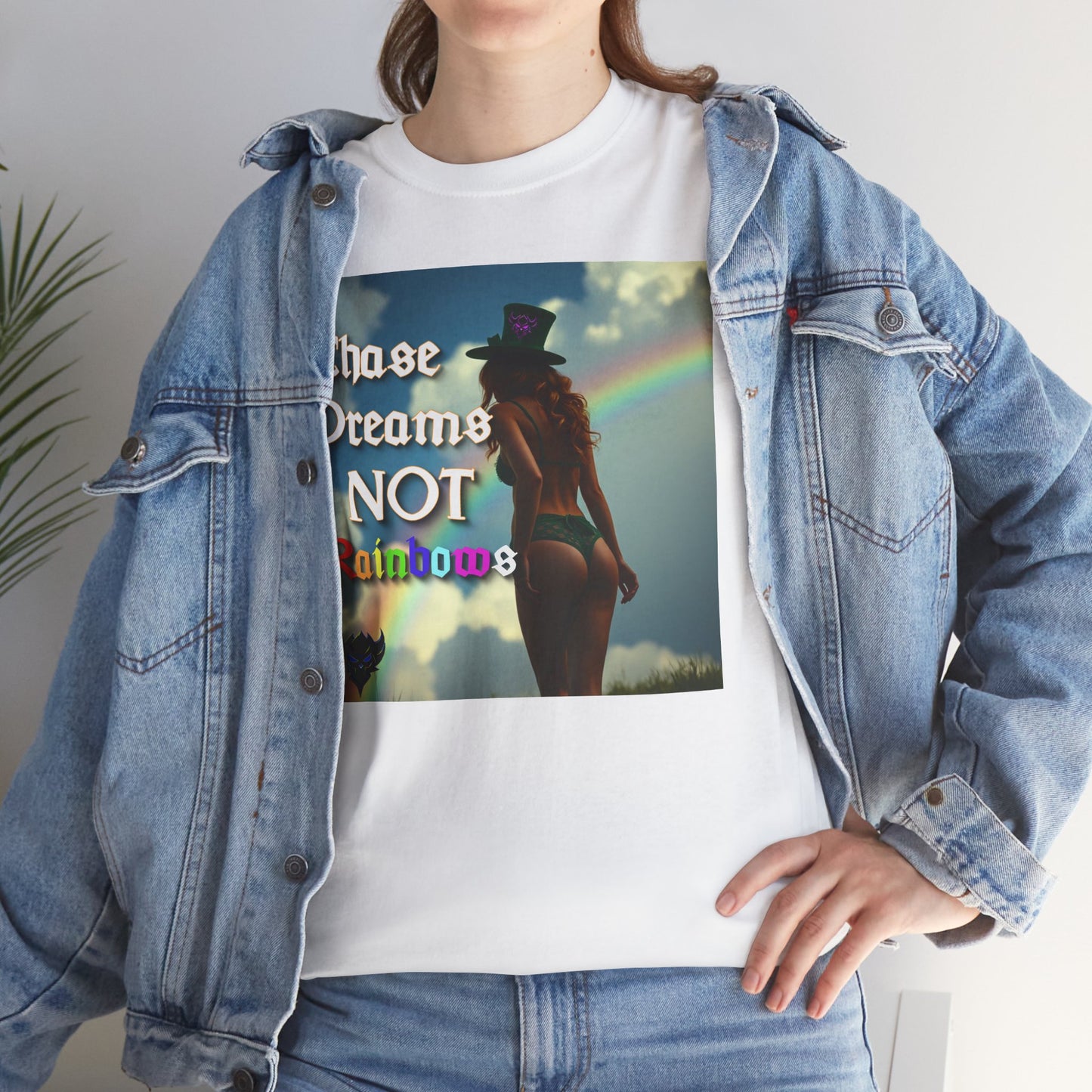 "Chase Dreams NOT Rainbows" Unisex Heavy Cotton Tee - Inspirational Graphic T-Shirt for Dreamers & Free Spirits