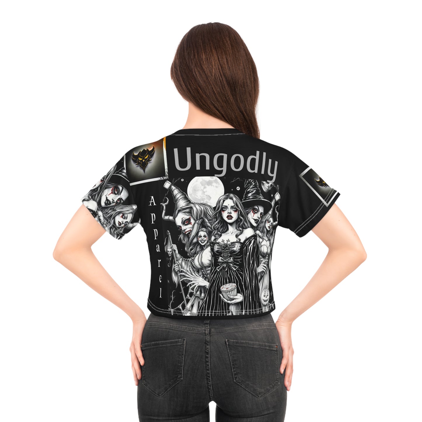 Gothic Crop Tee - Ungodly Design for Alternative Fashion, Halloween Outfit, Edgy Streetwear, Festival Wear, Witchy Style