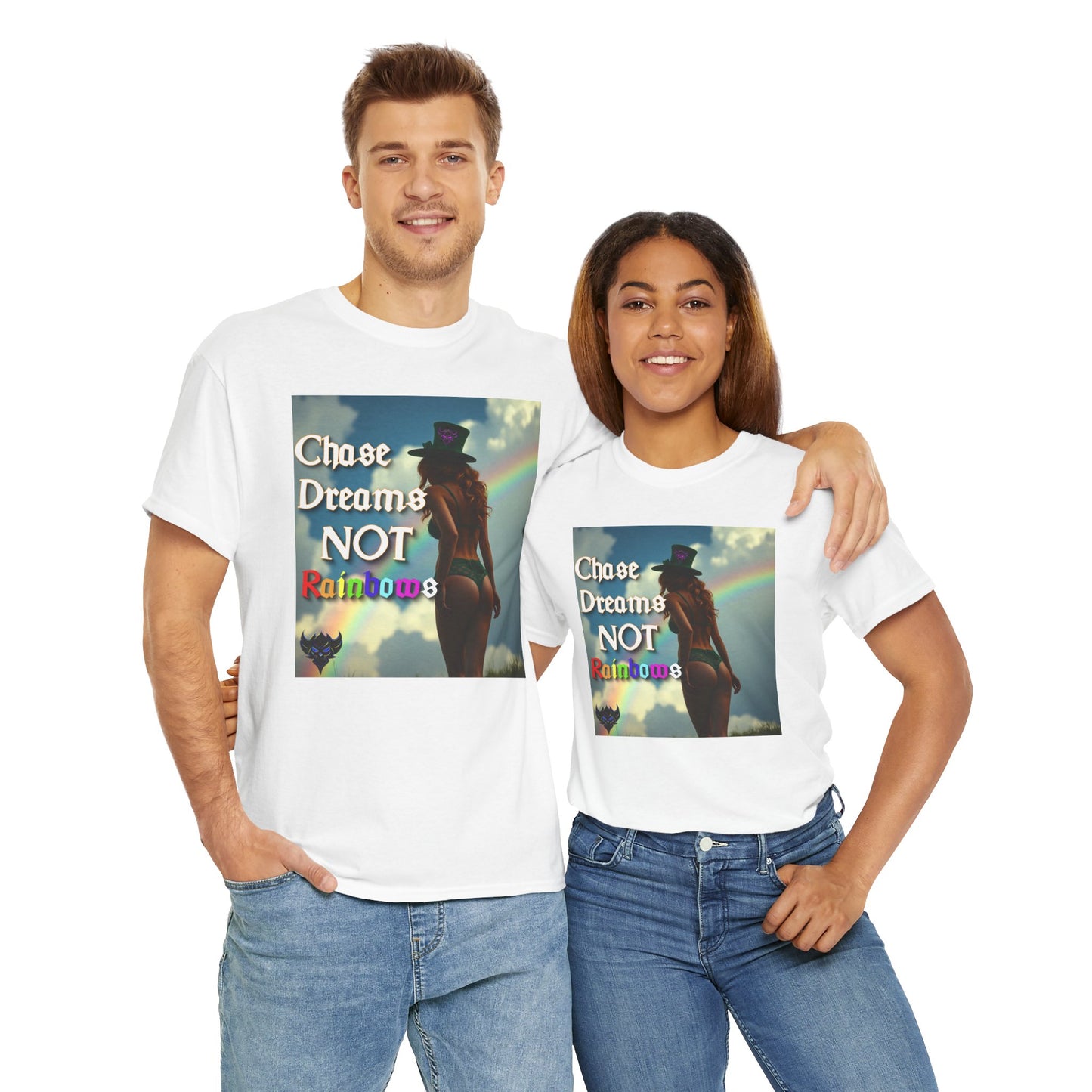 "Chase Dreams NOT Rainbows" Unisex Heavy Cotton Tee - Inspirational Graphic T-Shirt for Dreamers & Free Spirits