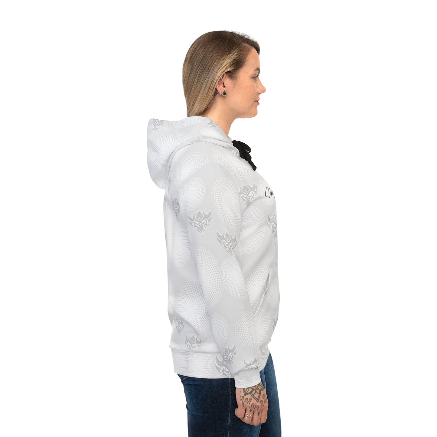 Snow White Polka Glow Unisex Athletic Hoodie — Ungodd Apparel All-Over Print