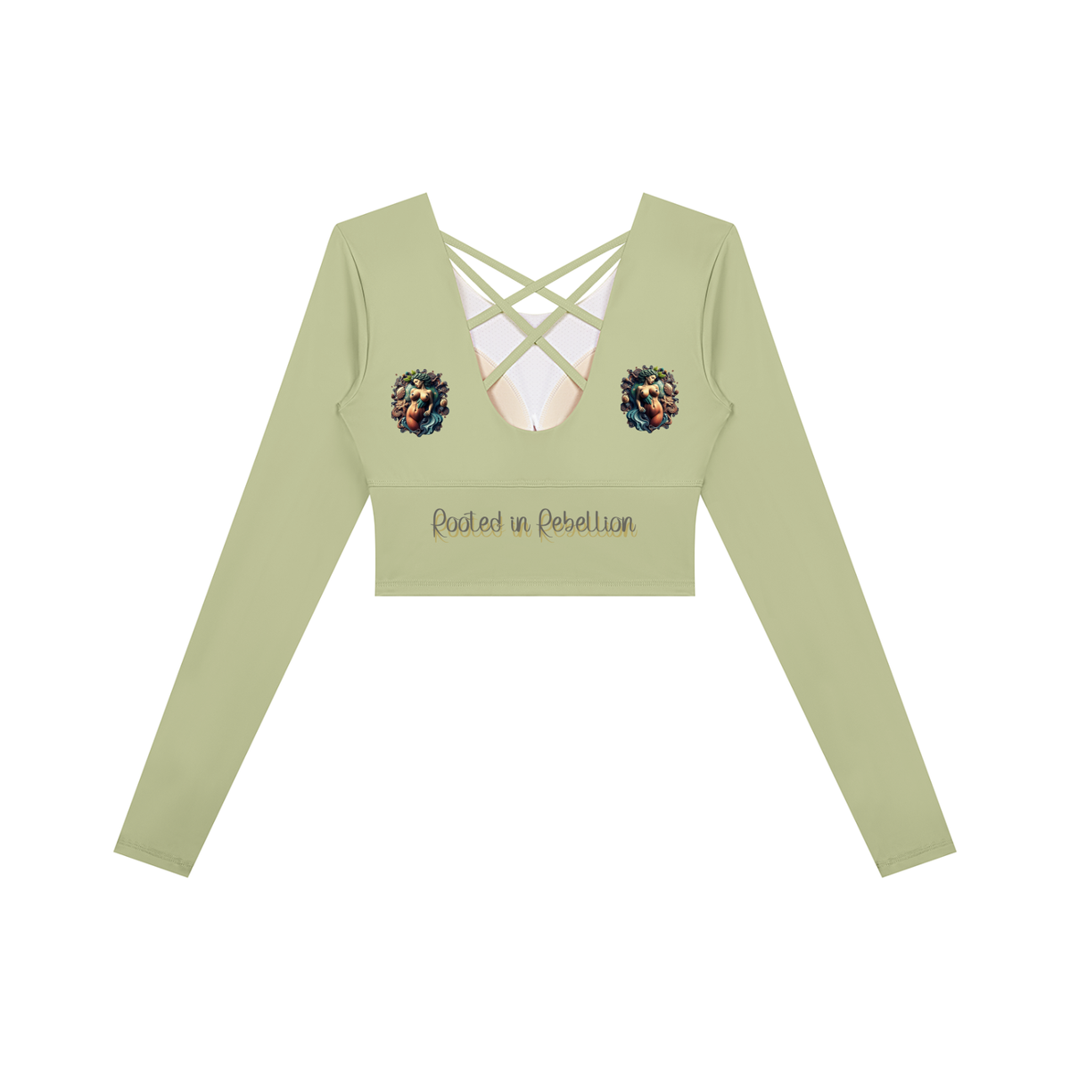 "UG Apparel's "Rooted in Rebellion" Women's Cropped Long Sleeve Yoga T-Shirt