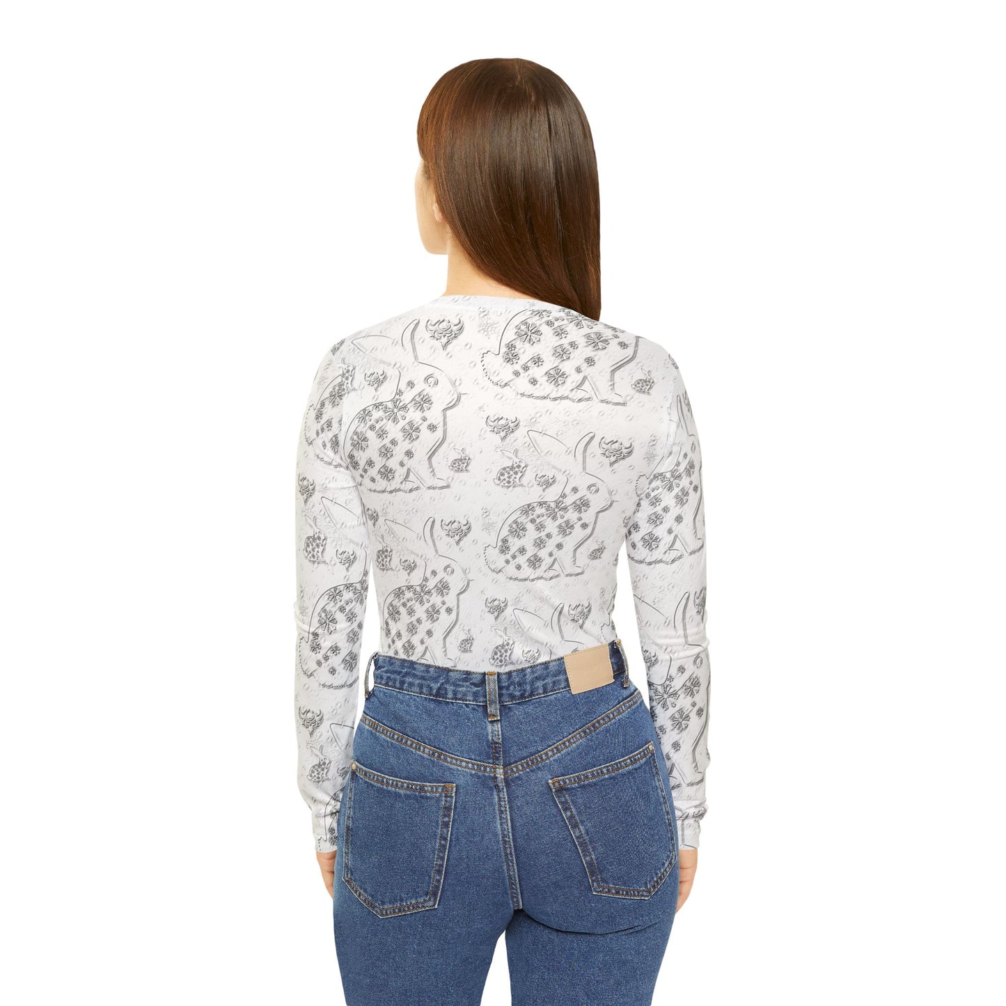 Floral Snow Bunny V‑Neck Long Sleeve Shirt