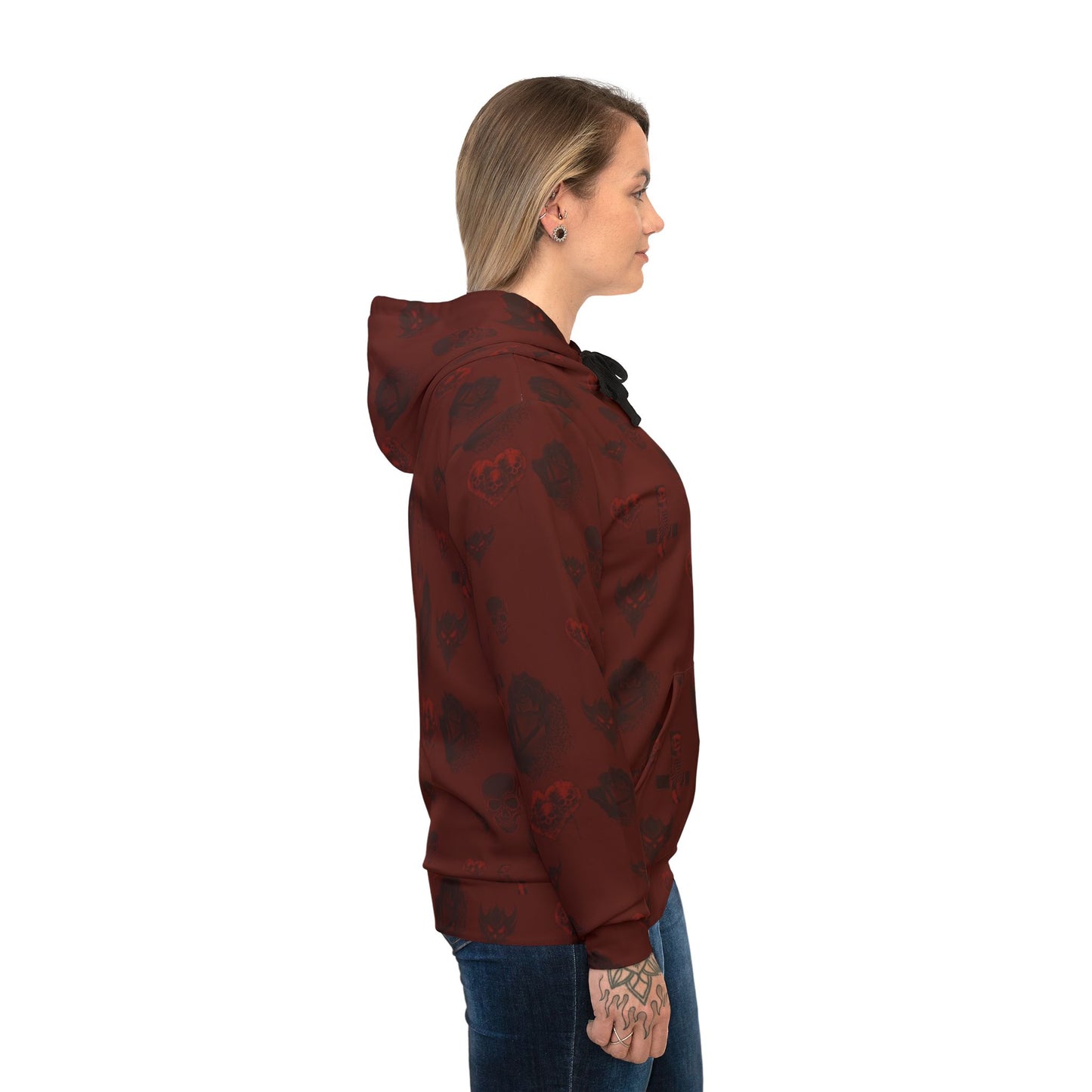 Ungodly Red Skull Pattern Hoodie – All-Over Print Unisex Athletic Pullover