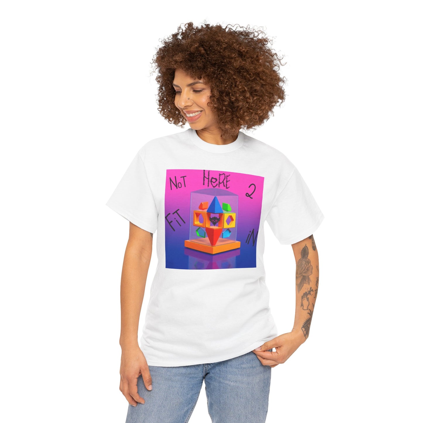 Unisex Heavy Cotton Tee - "Not Here 2 Fit In" Colorful Graphic Tee for Creative Souls