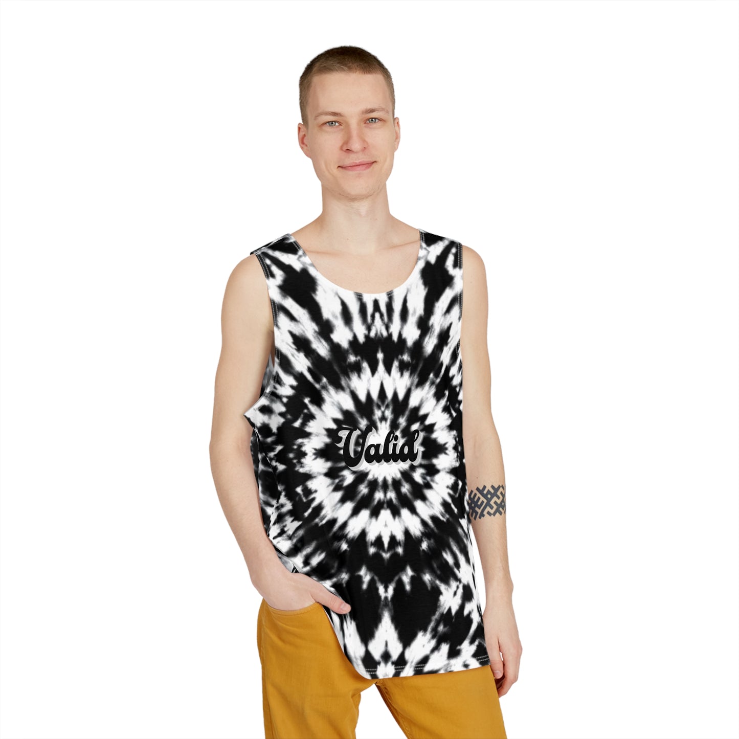 "Valid" Men's Tie-Dye Tank Top, Summer Beachwear, Festival Apparel, Unisex Activewear, Casual Urban Style