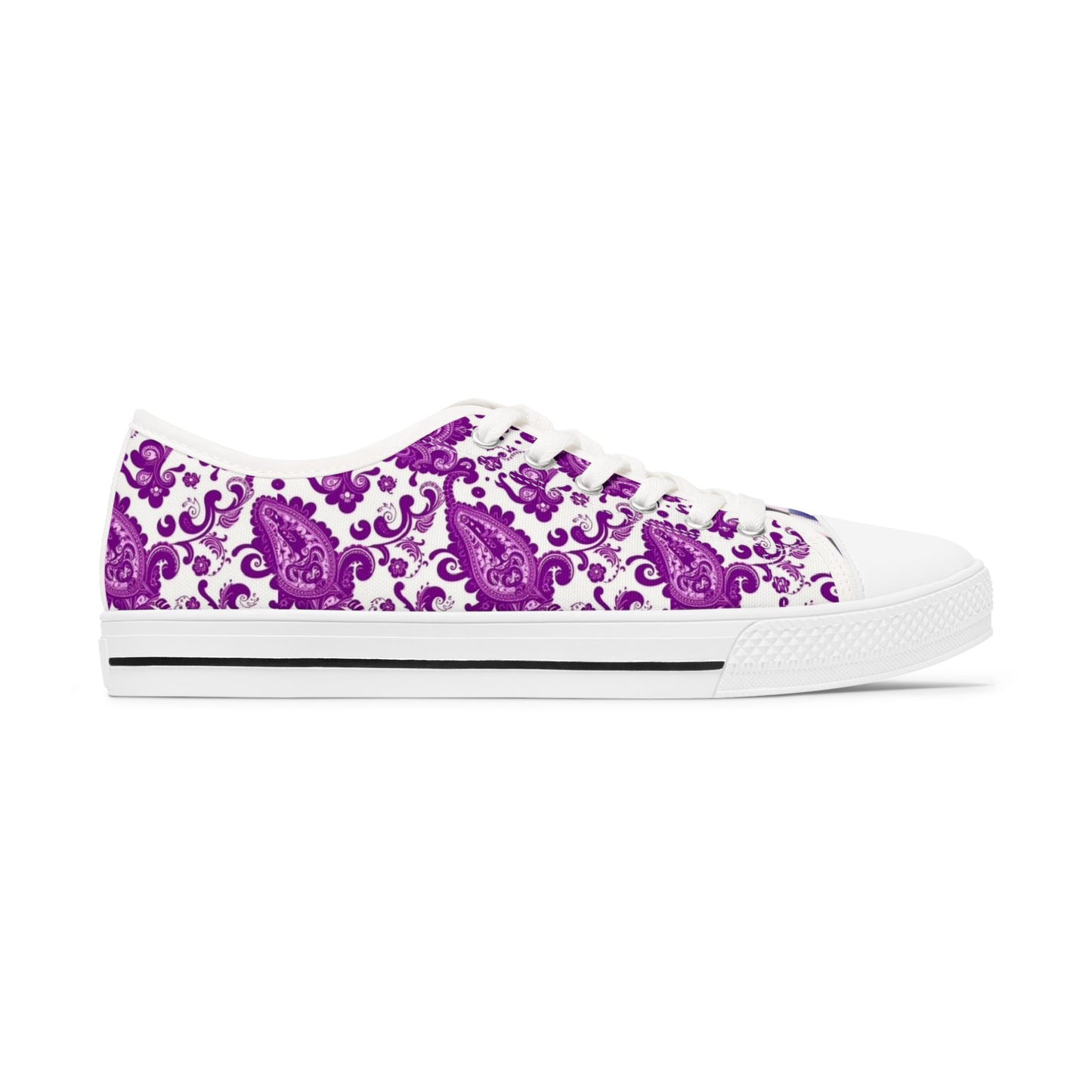 Purple Paisley Low Top Sneakers — Women's Floral Pattern Canvas Shoes