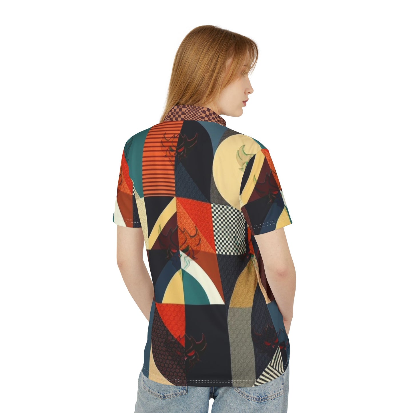 Geometric Retro Patchwork Polo Shirt